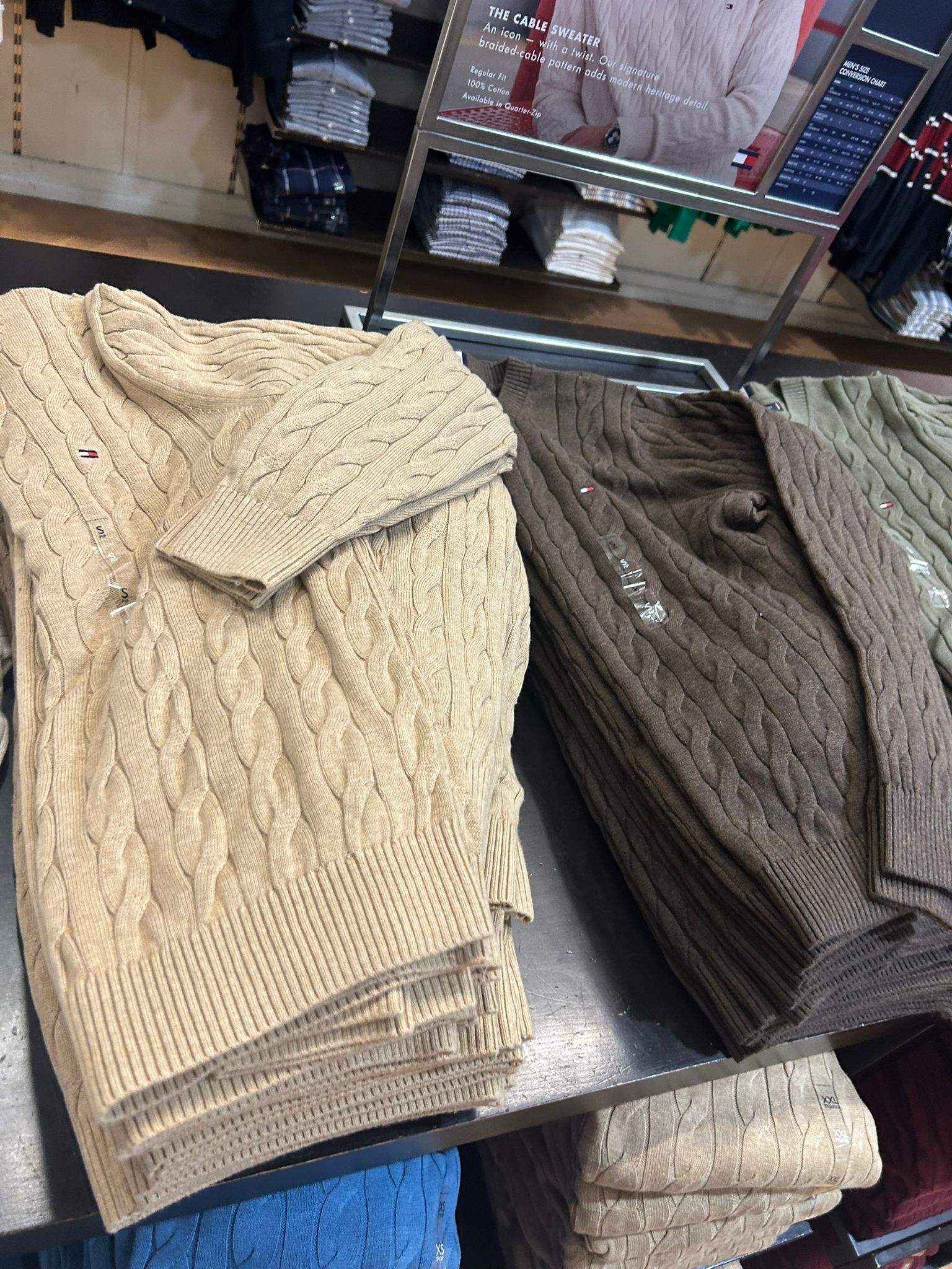 Tommy Hilfiger MENS' Cable Knit Crewneck Sweater BEIGE