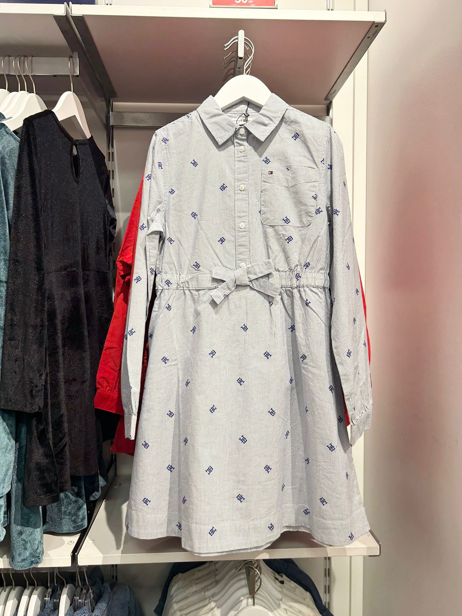 Tommy Girls' Stripe TH Monogram Shirtdress