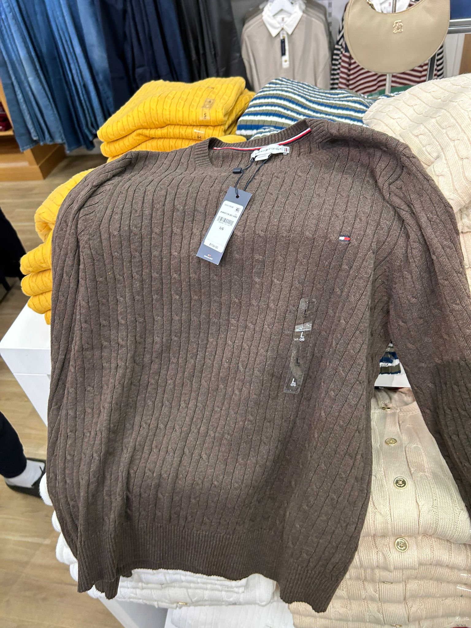 TOMMY WOMENS' Cable Knit Sweater Brown