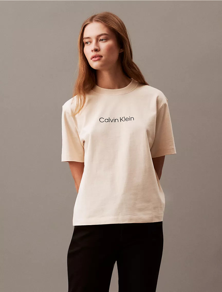 Calvin Klein Relaxed Fit Standard Logo Crewneck T-Shirt - Parchment