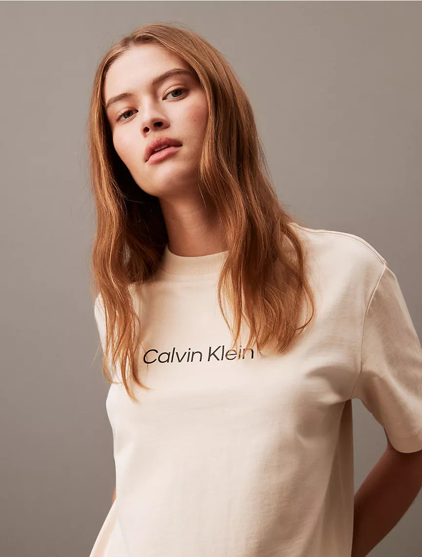 Calvin Klein Relaxed Fit Standard Logo Crewneck T-Shirt - Parchment