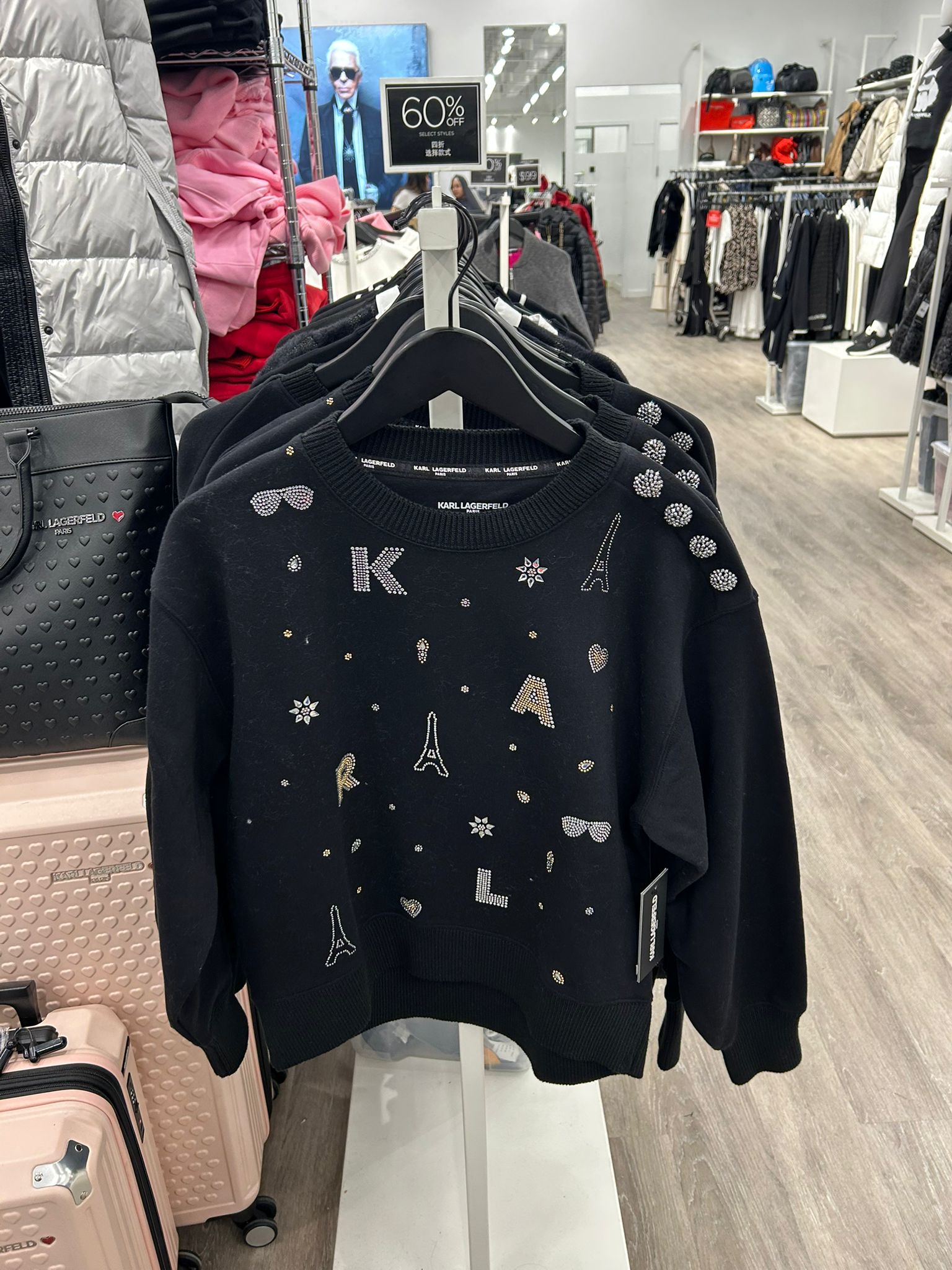 Karl Lagerfeld Paris Womens' FLEECE WHIMSY SWEATSHIRT BLACK