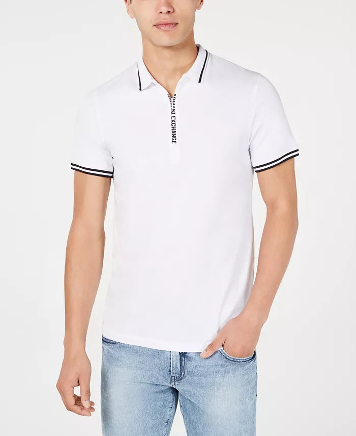A X Armani Exchange Men Fixed Cotton Jersey Polo T-shirt/ WHITE
