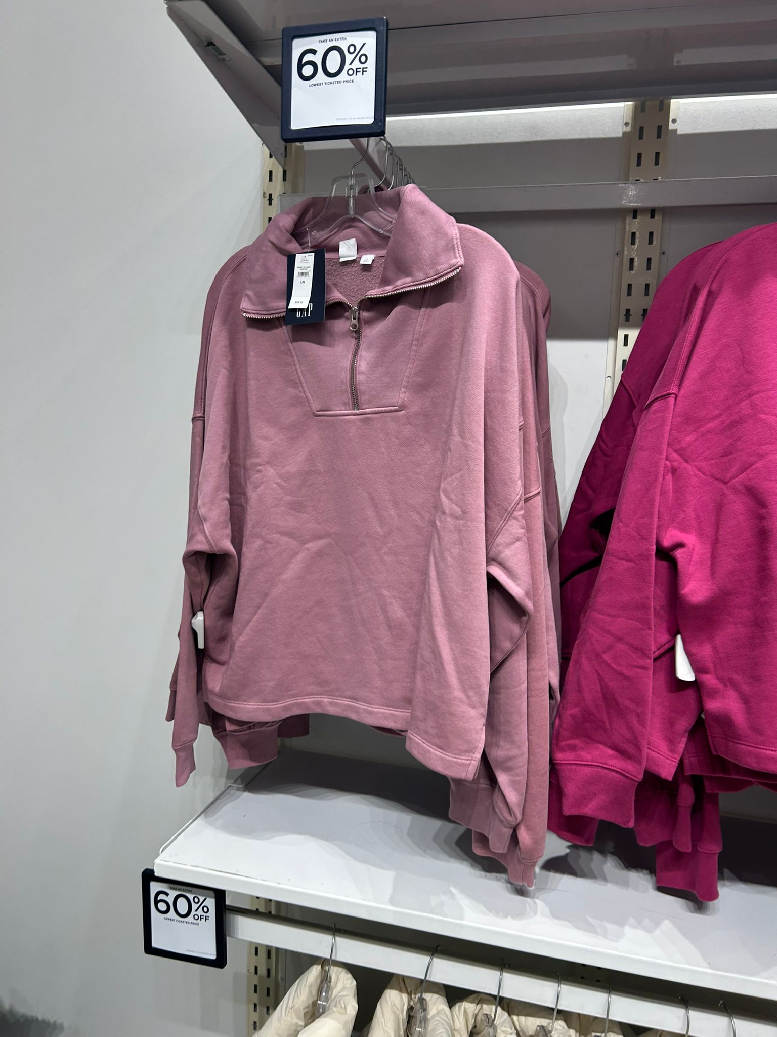Womens' GAP Oversized Quarter-Zip Sweatshirt  Wispy Purple Mauve