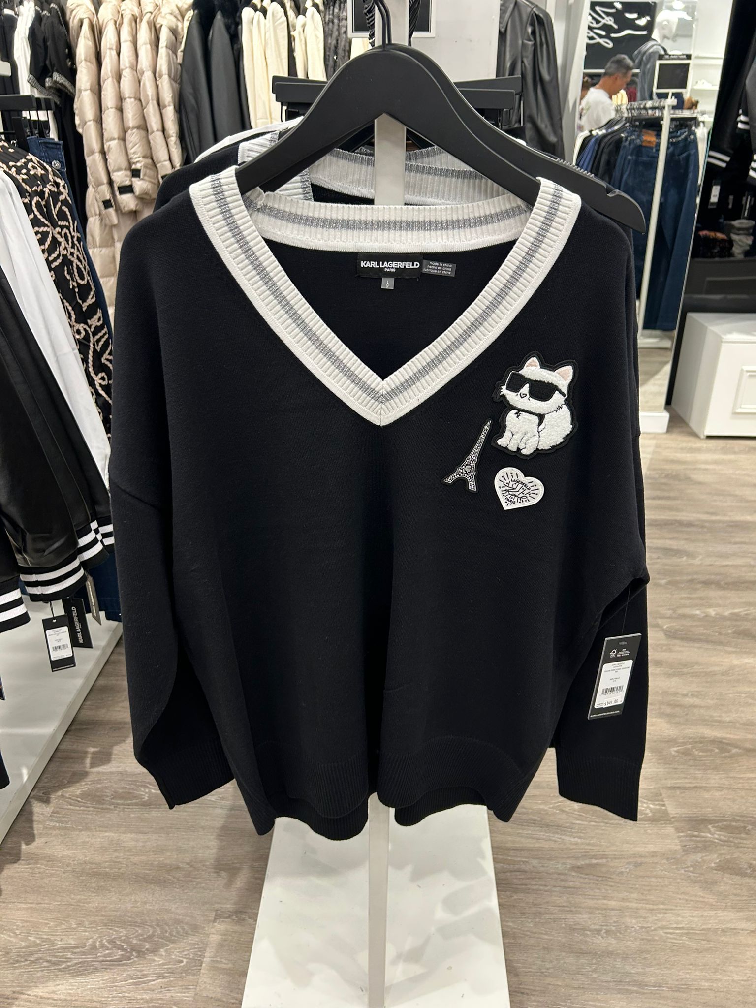 Karl Lagerfeld Paris Women's VARSITY SWEATER WITH PATCHES black