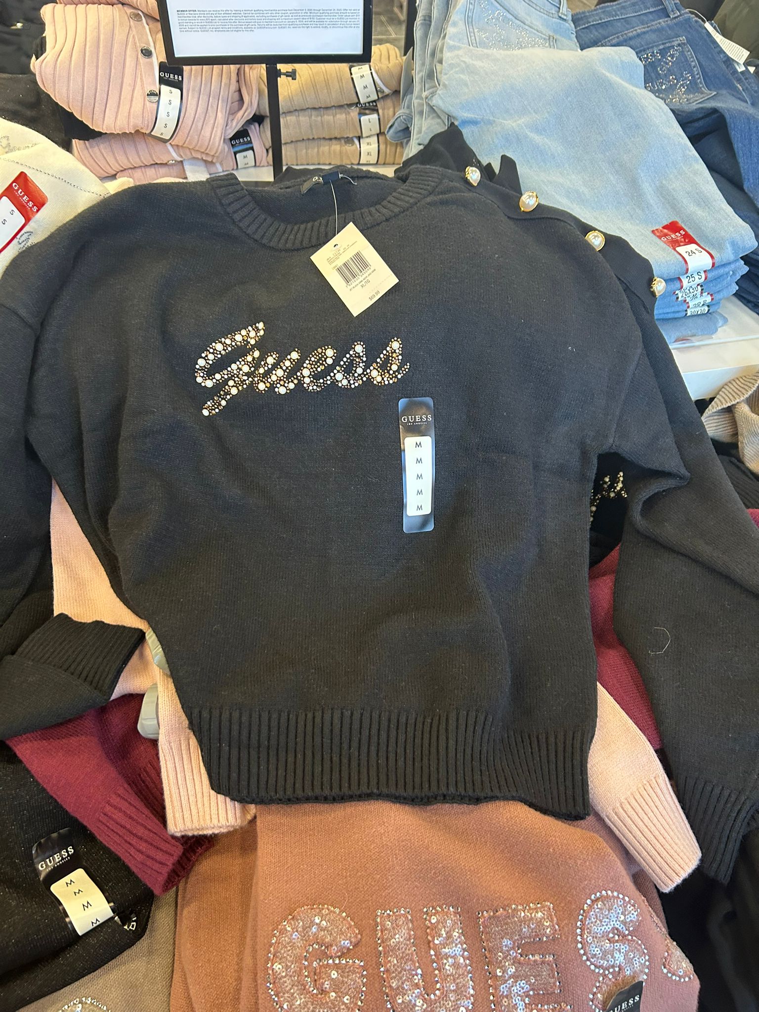 Womens' GUESS Erin Beaded Logo Sweater Black