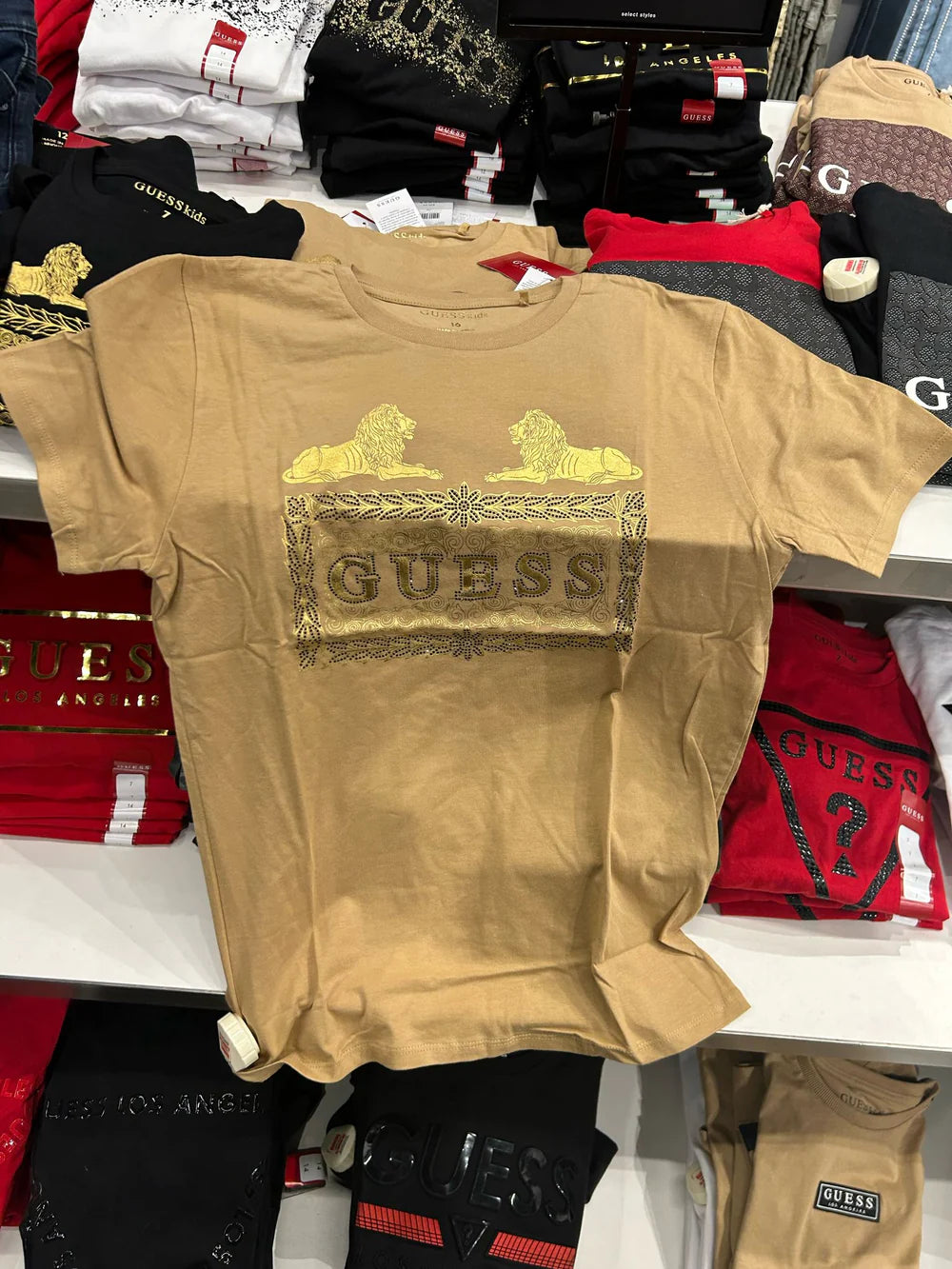 Guess Boys' Elwood Foil Logo Tee (7-16)/ Beige