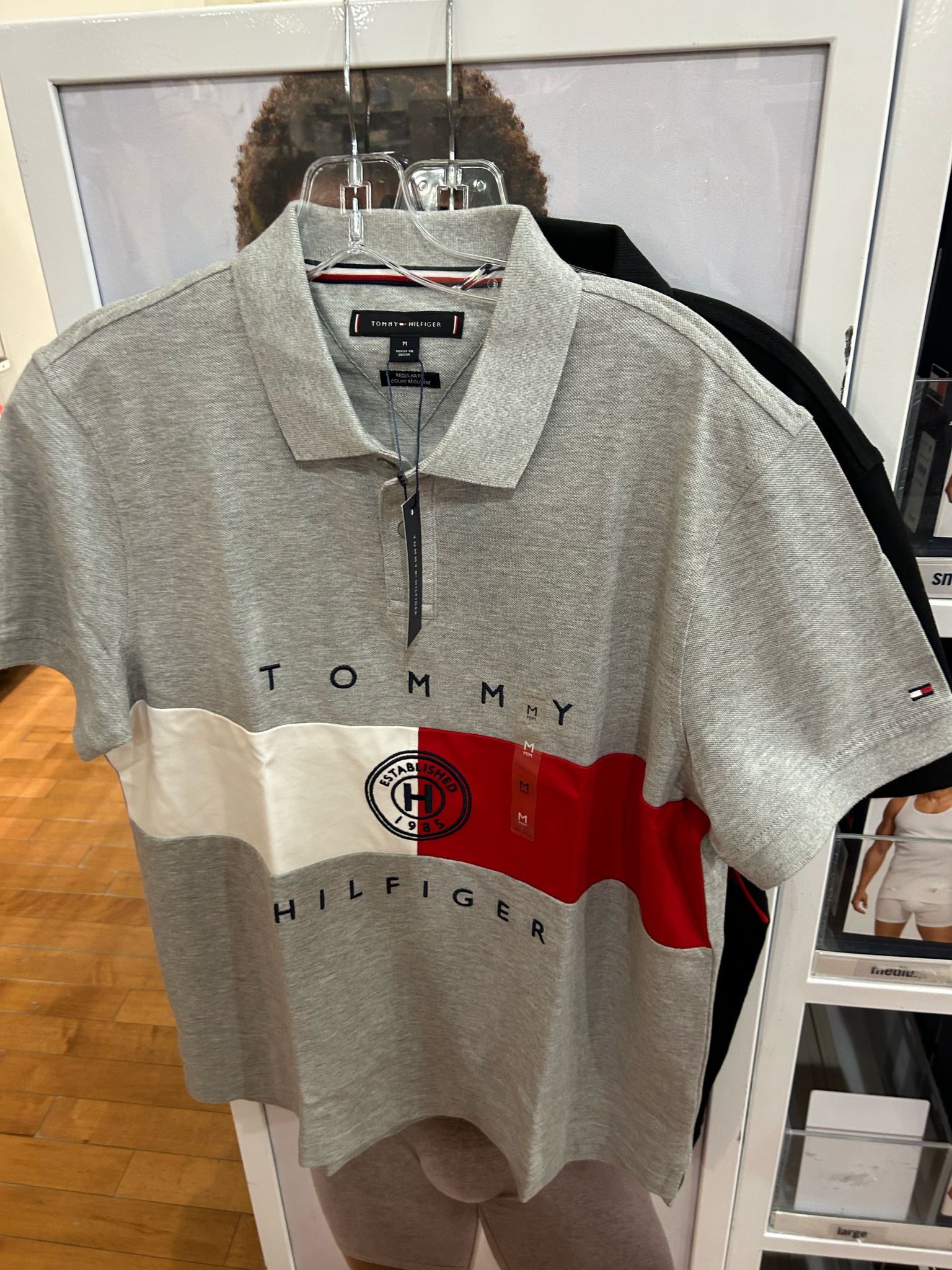 Tommy Mens' Regular Fit Flag Stripe Polo/ Light Grey