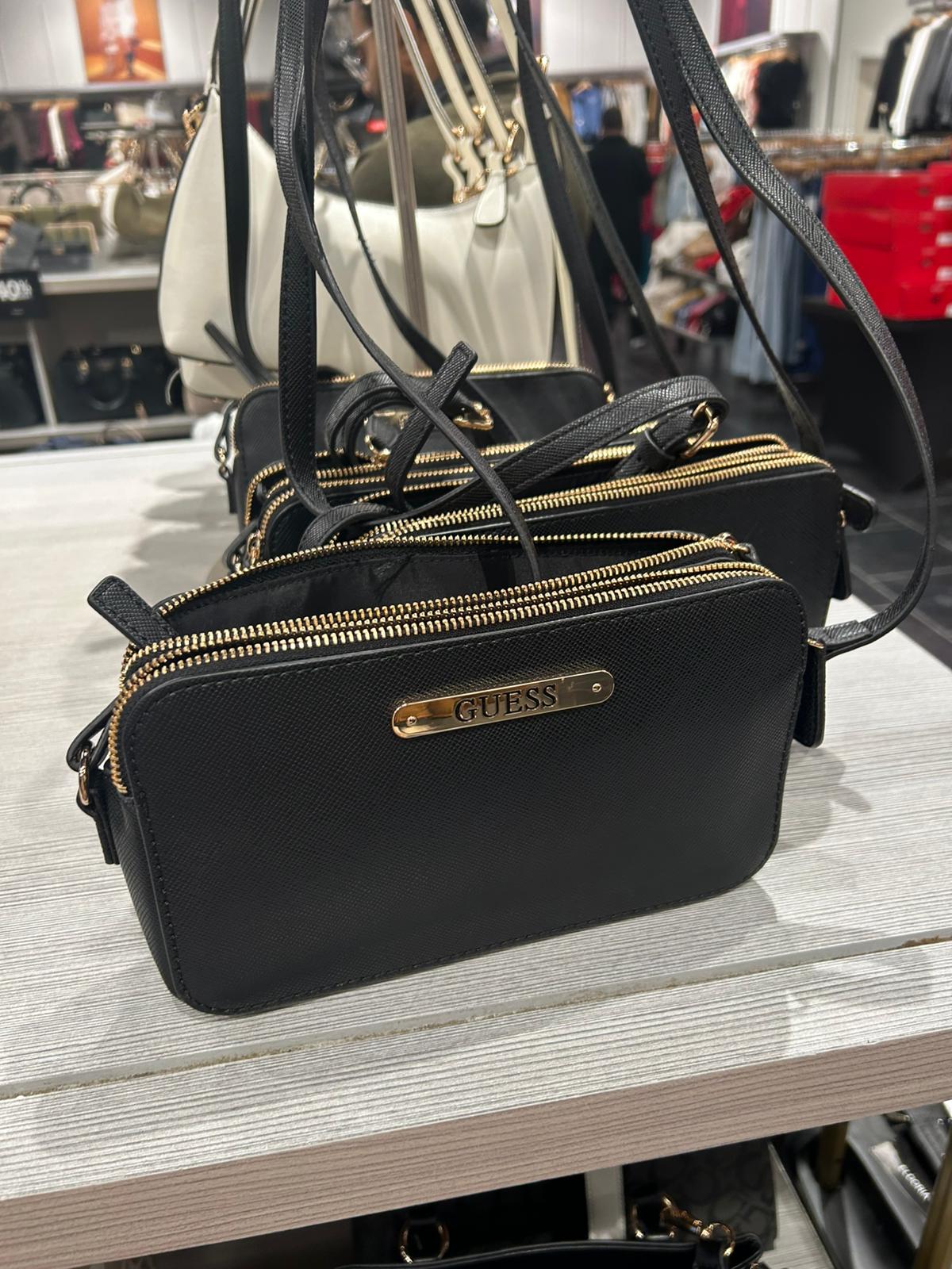 Women's Guess Kyrie Saffiano Top-Zip Crossbody BLACK