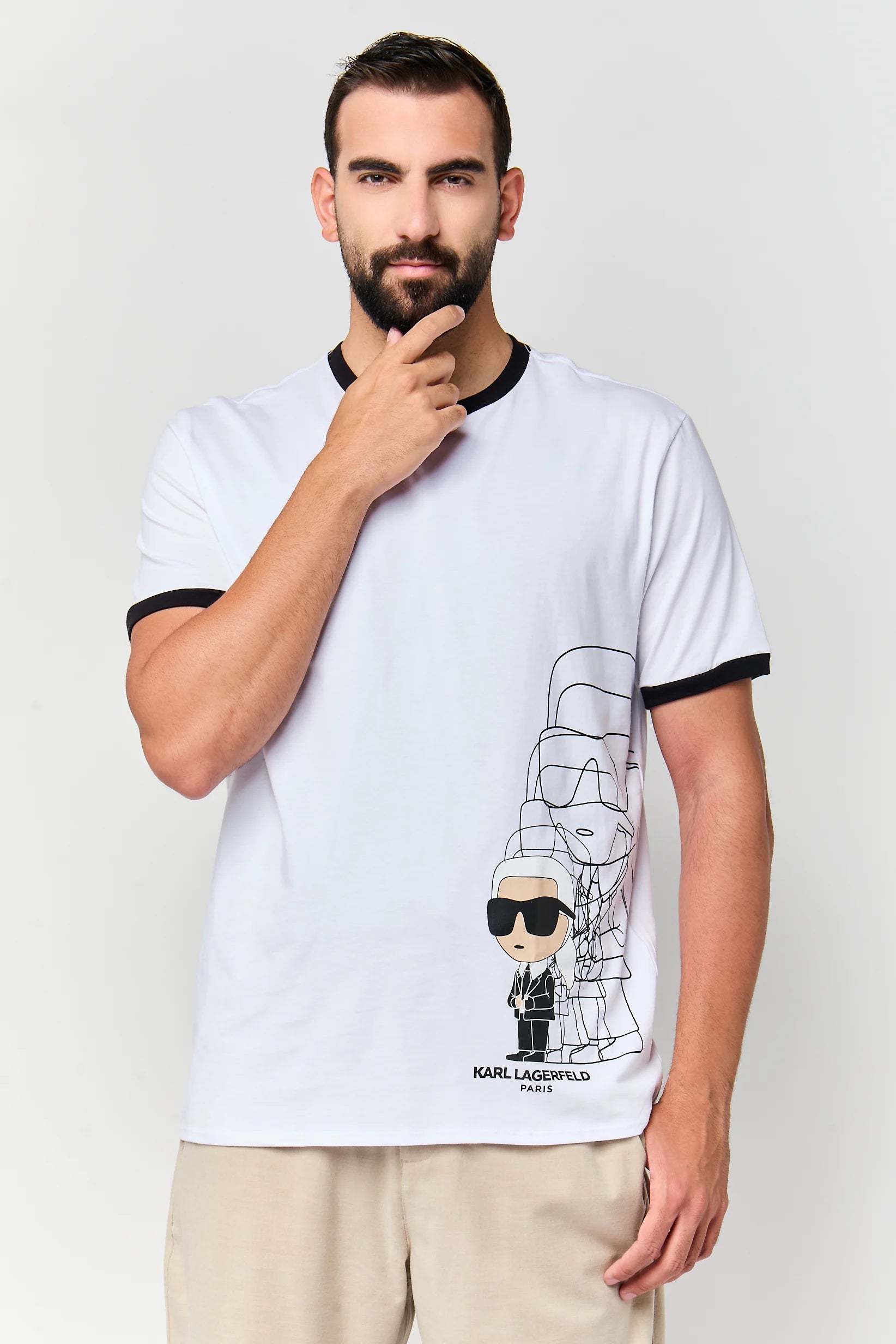 Karl Lagerfeld Men's Crew Neck Short Sleeve Brand Logo T-Shirt-White
