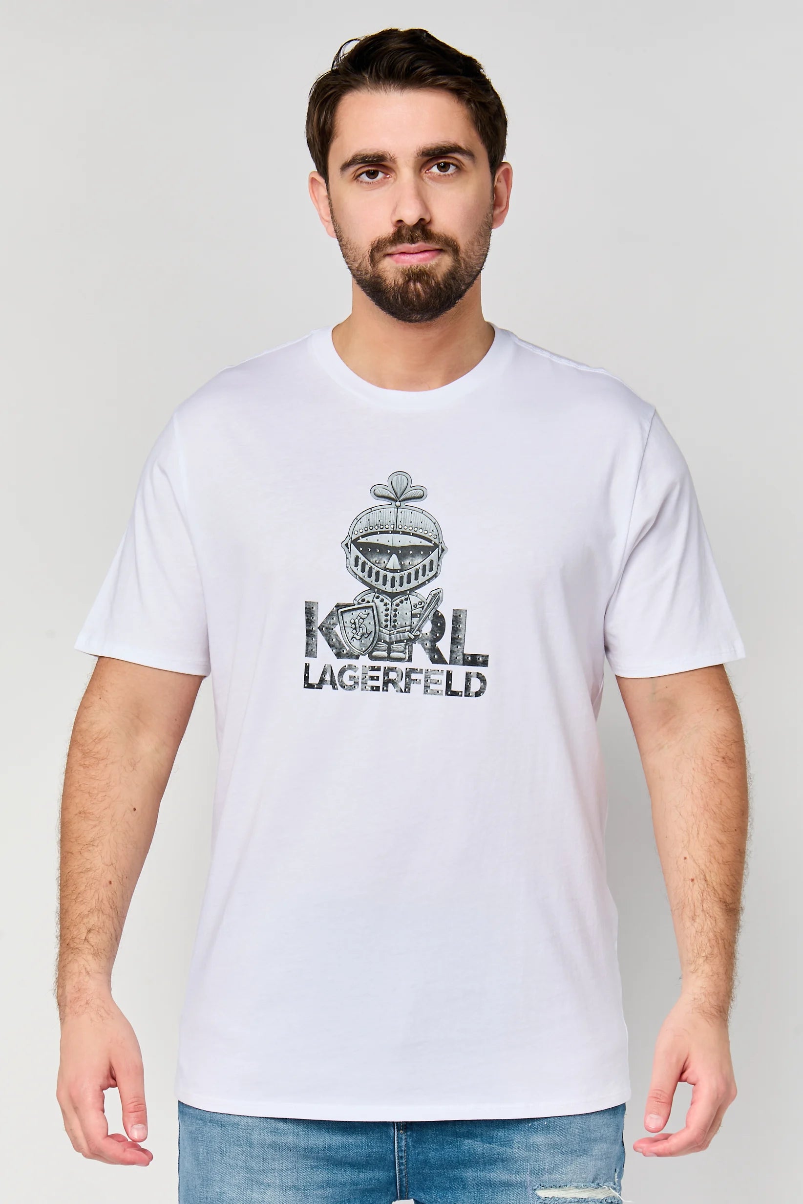 Karl Lagerfeld Men's Crew Neck Short Sleeve Graphic Print T-Shirt-White