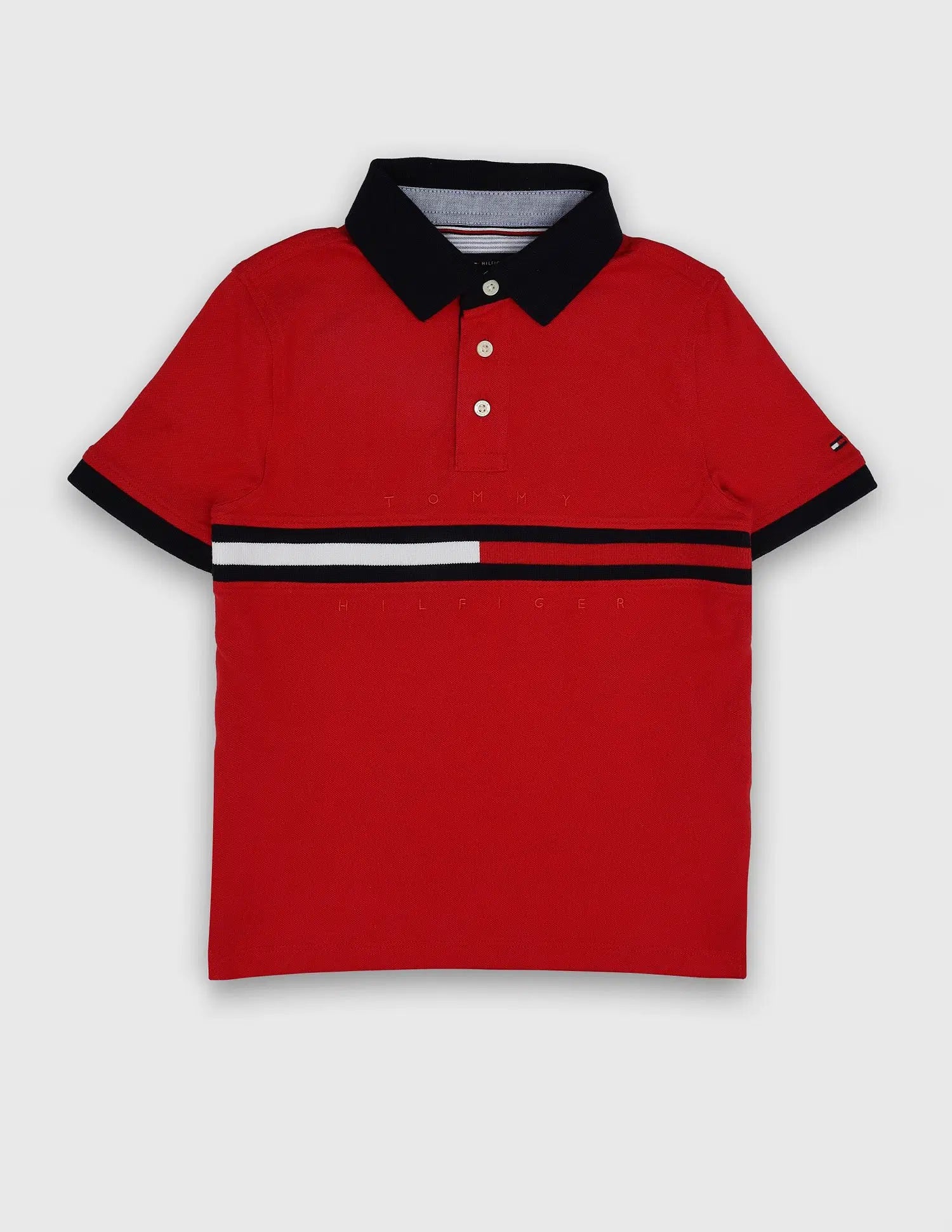Boys' Tommy Boys Printed Regular Fit Cotton Polo Shirt/ Primary Red