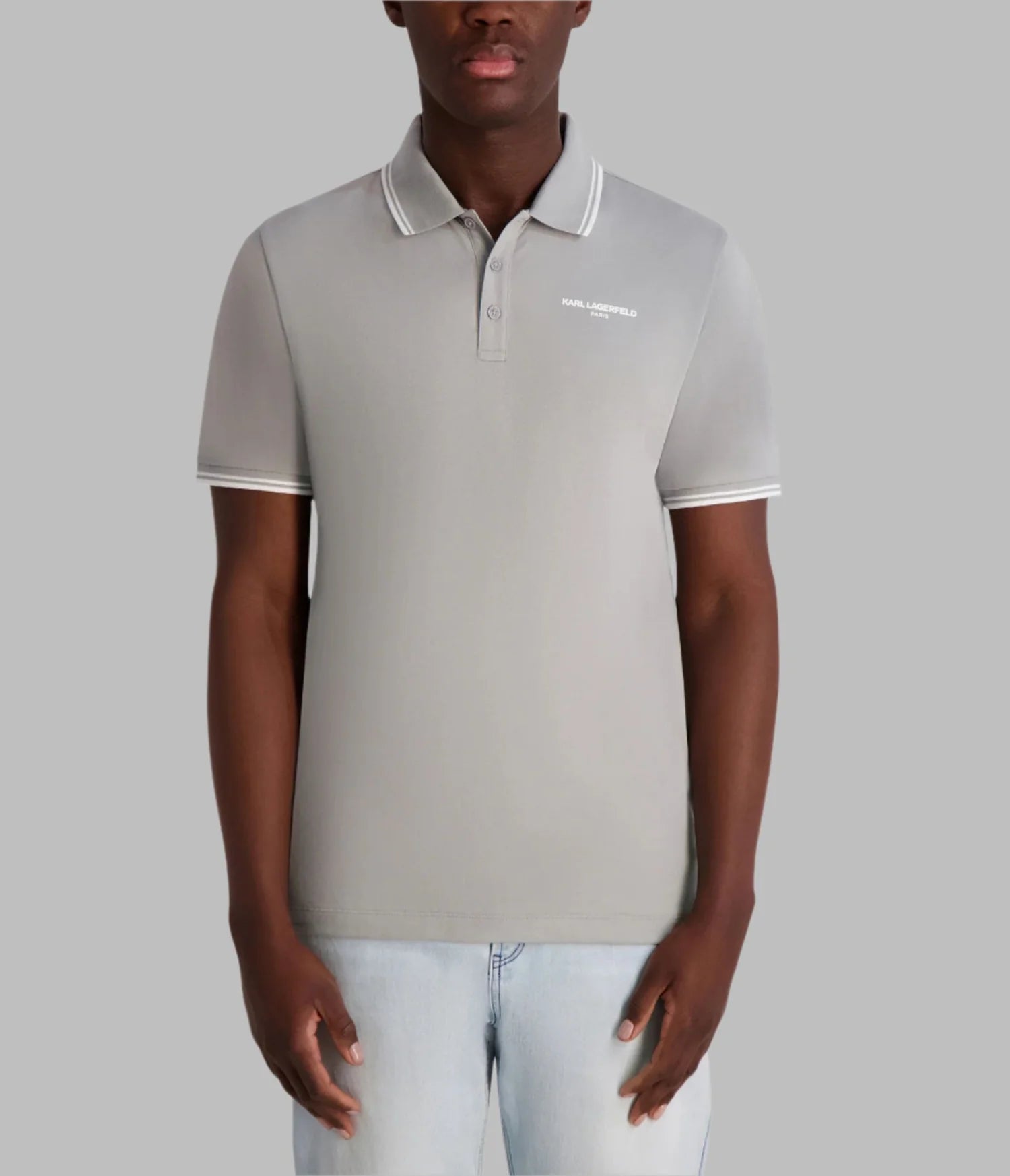 KARL LAGERFELD MEN'S CORE POLO WITH KL LOGO- Gray