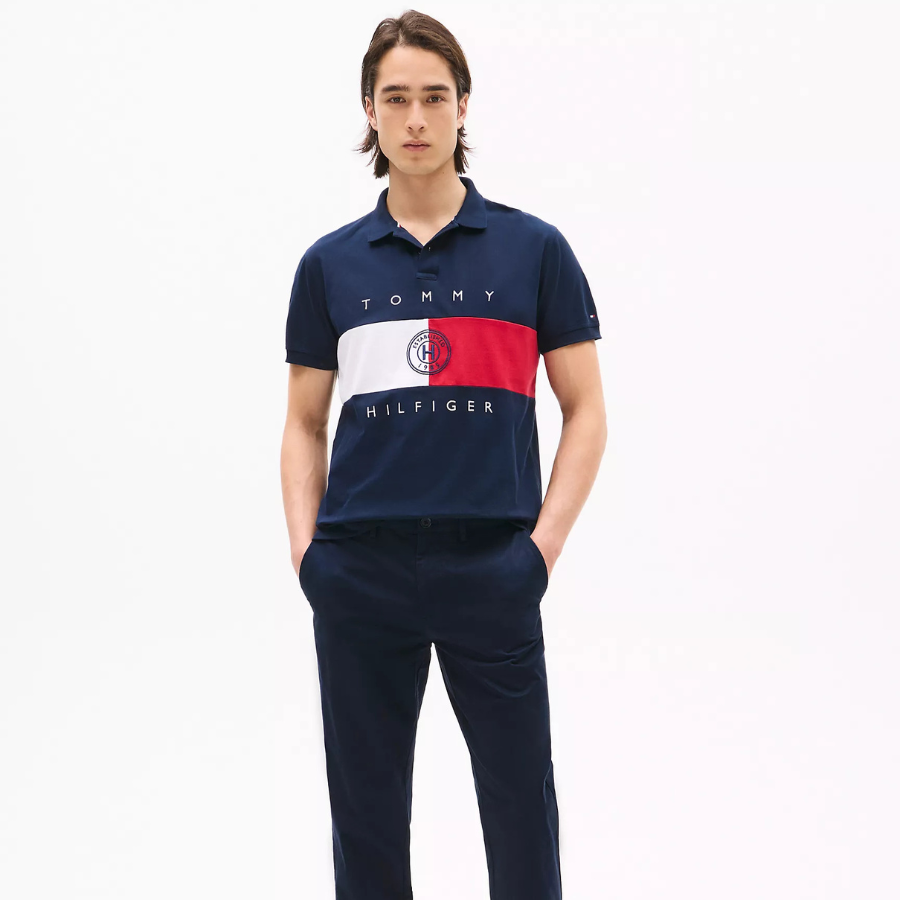 Tommy Mens' Regular Fit Flag Stripe Polo NAVY
