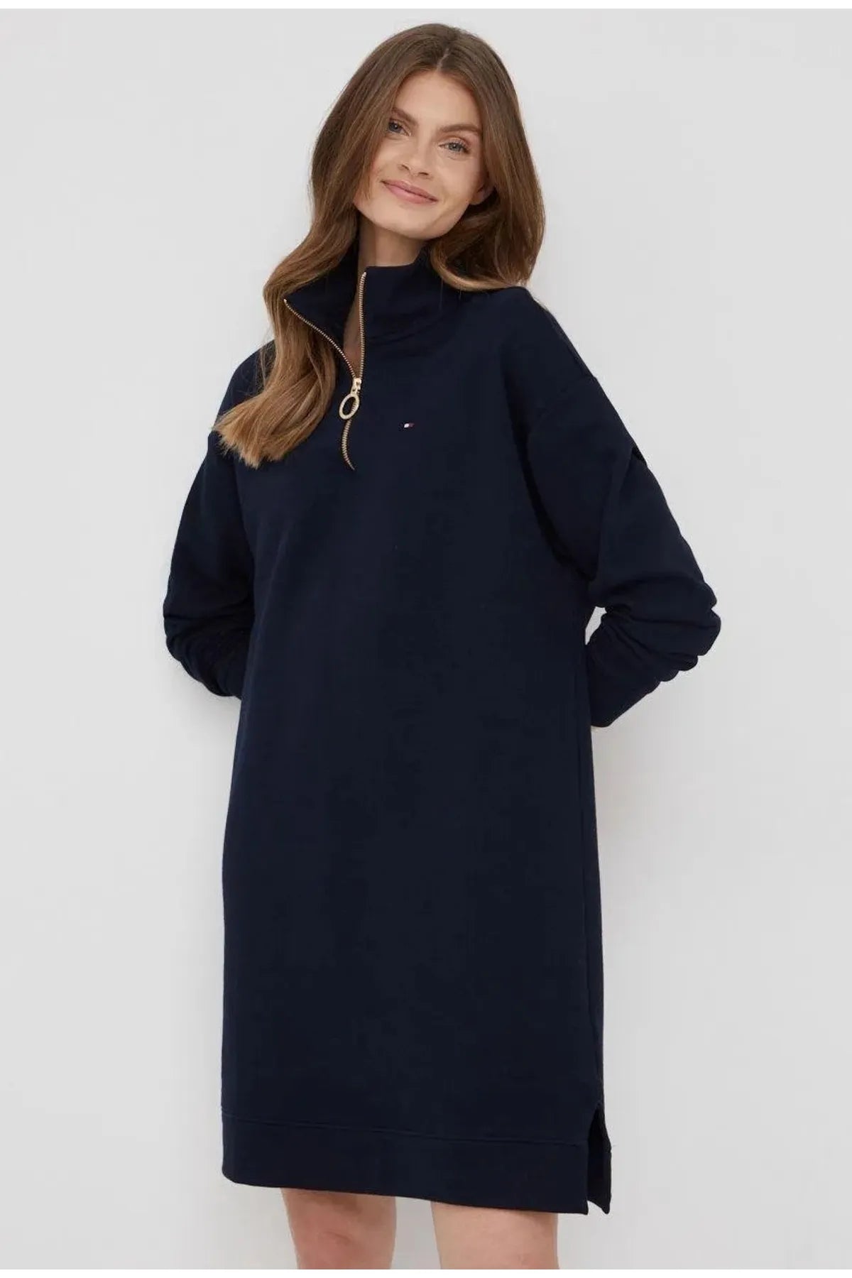 Womens' Tommy Hilfiger Half-Zip Relaxed Long Sleeve Short Dress