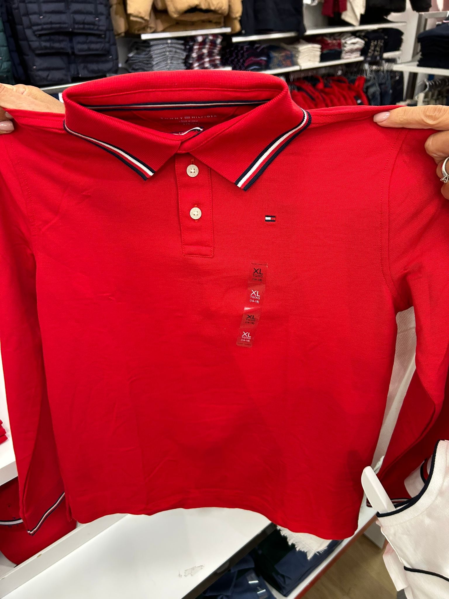Boys' Tommy  Long-Sleeve Tipped Polo Red