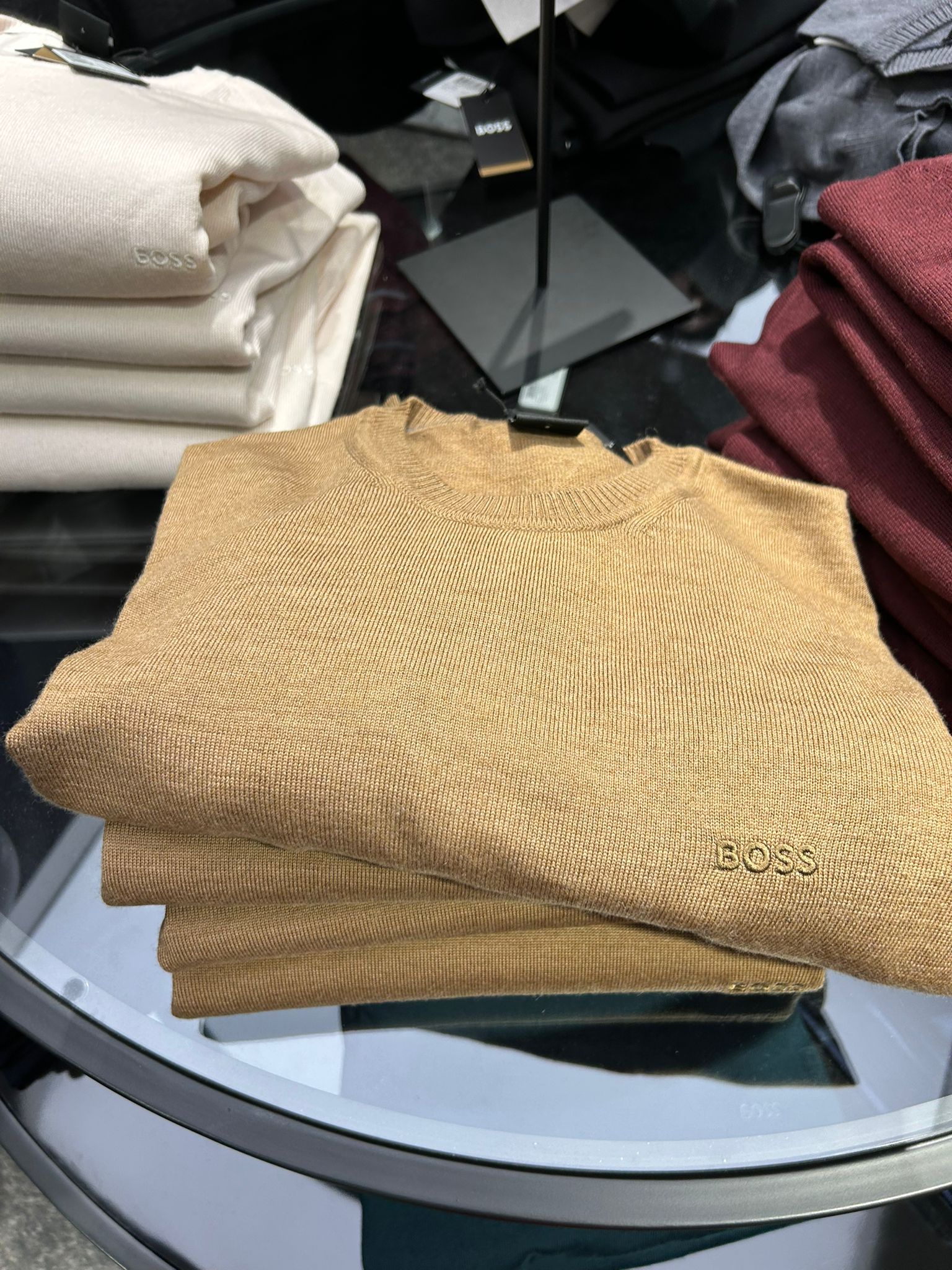 MENS' BOSS Regular-fit sweater in extra-fine merino / Beige