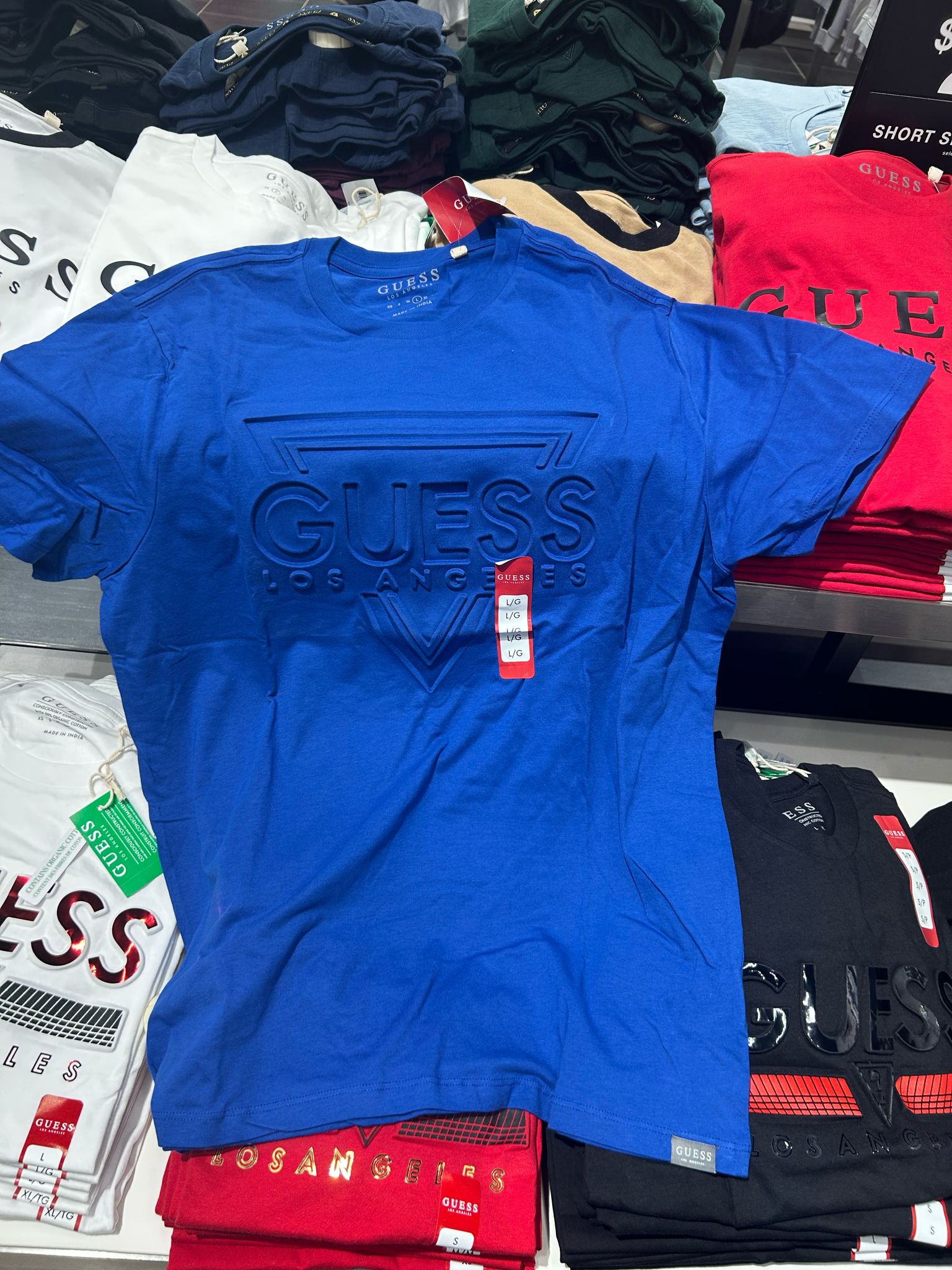 Guess Men Flynt Embossed Logo Tee/ Blue