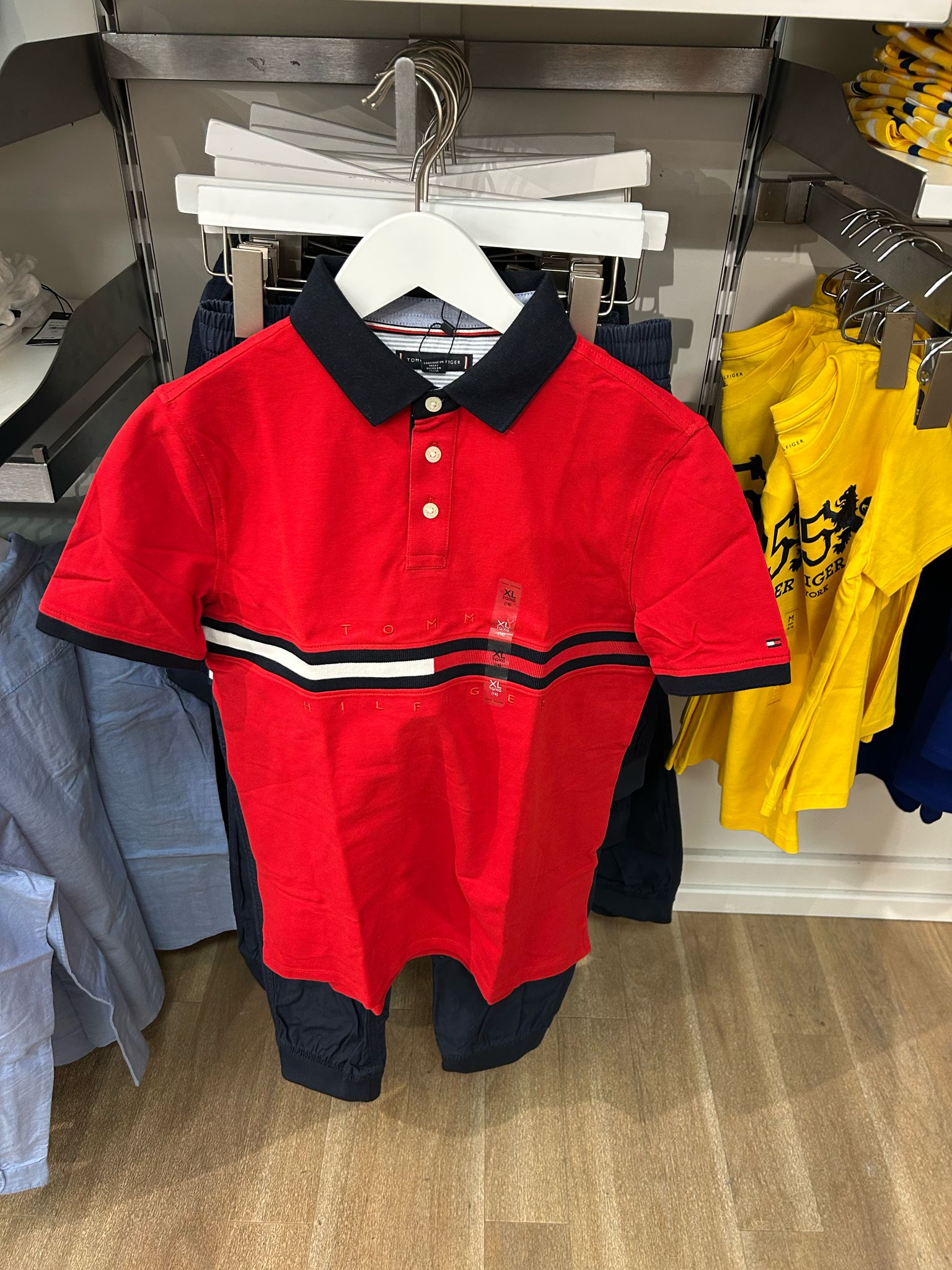 Boys' Tommy Boys Printed Regular Fit Cotton Polo Shirt/ Primary Red