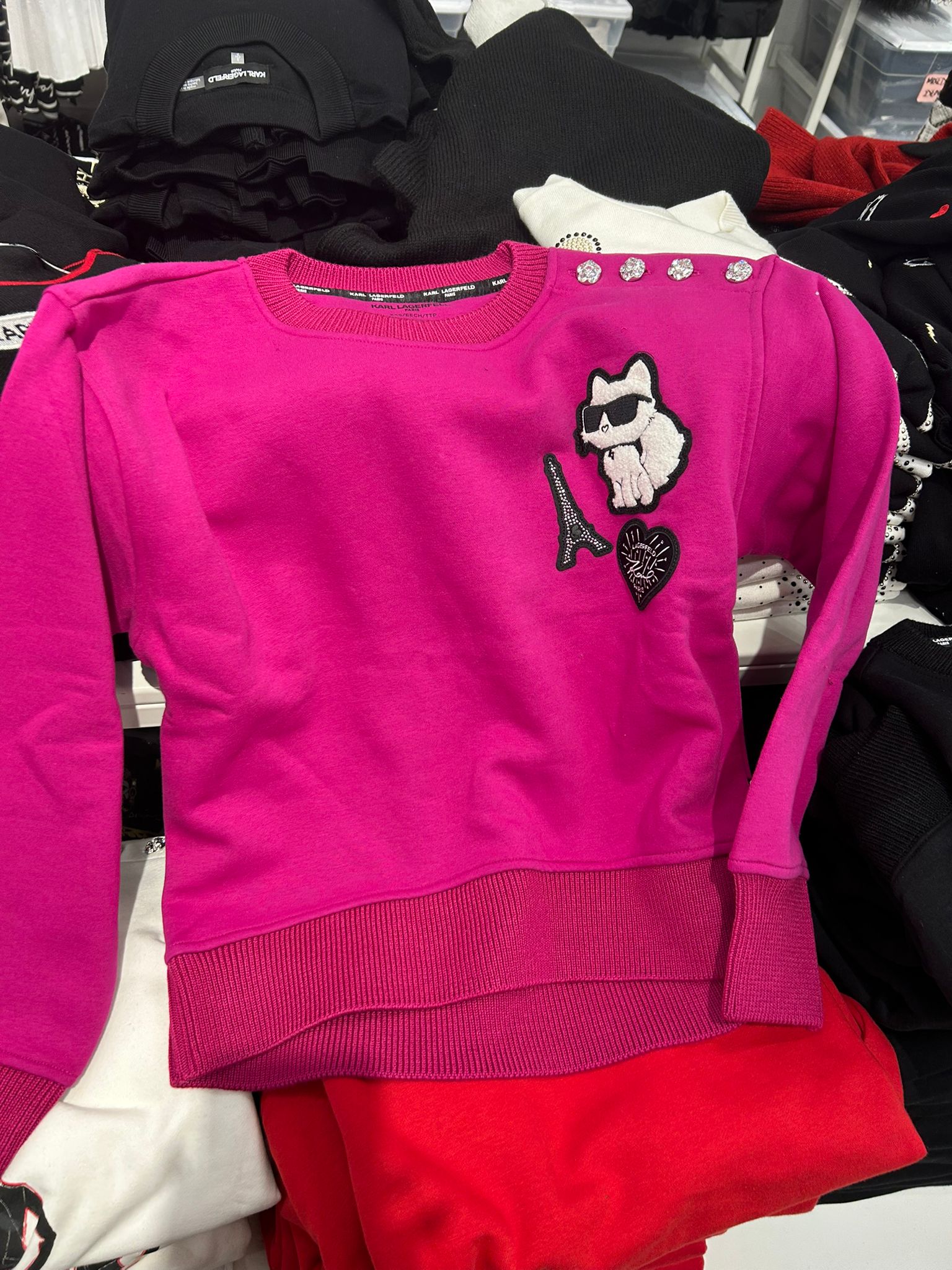 Karl Lagerfeld Paris Womens' PATCH SWEATSHIRT WITH BUTTONS Pink