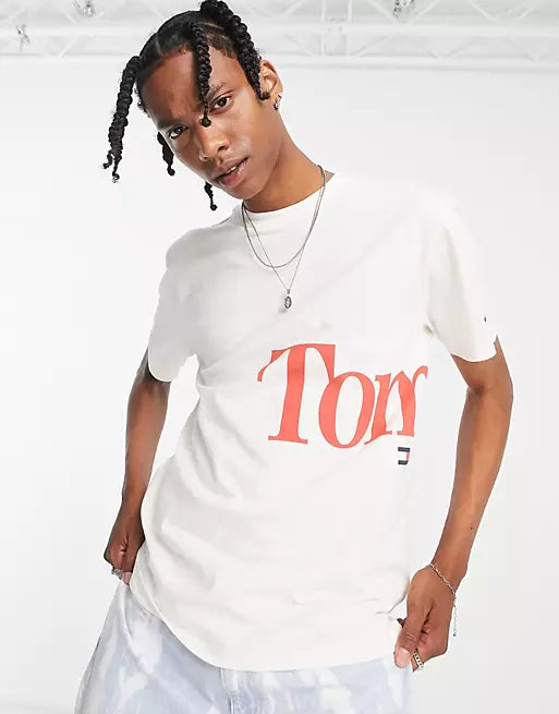 TOMMY JEANS MENS' Tjm Bold Tommy Tee - Ancient White