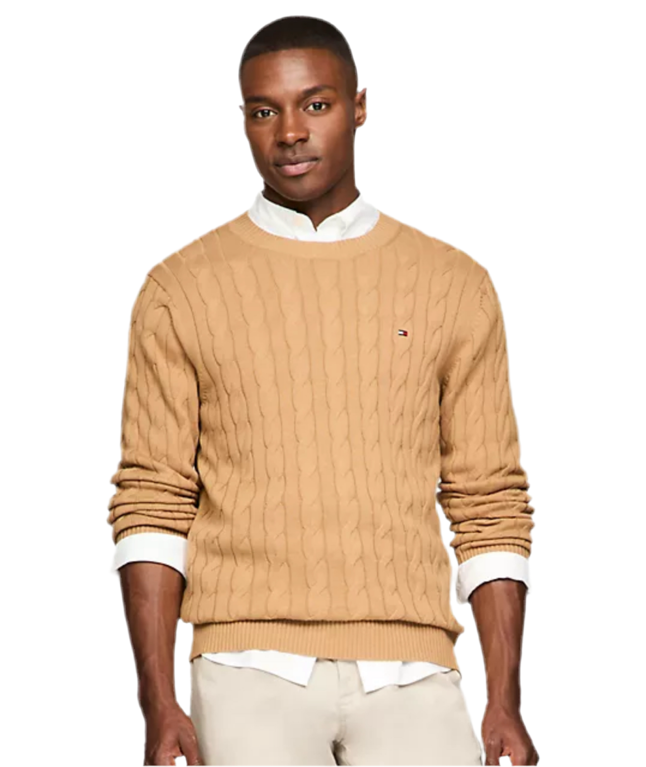 Men Tommy Hilfiger Cable Knit Crewneck Sweater - Biege