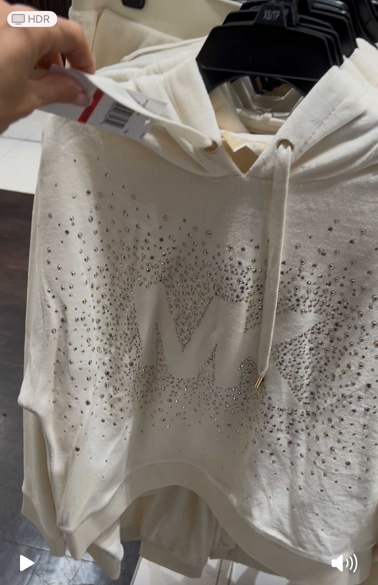 Michael Kors Womens' Embellished Logo Velour Hoodie BONE