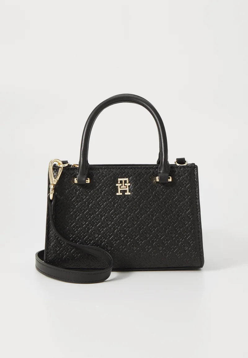 Womens' Tommy Monogram Embossed Small Tote Black