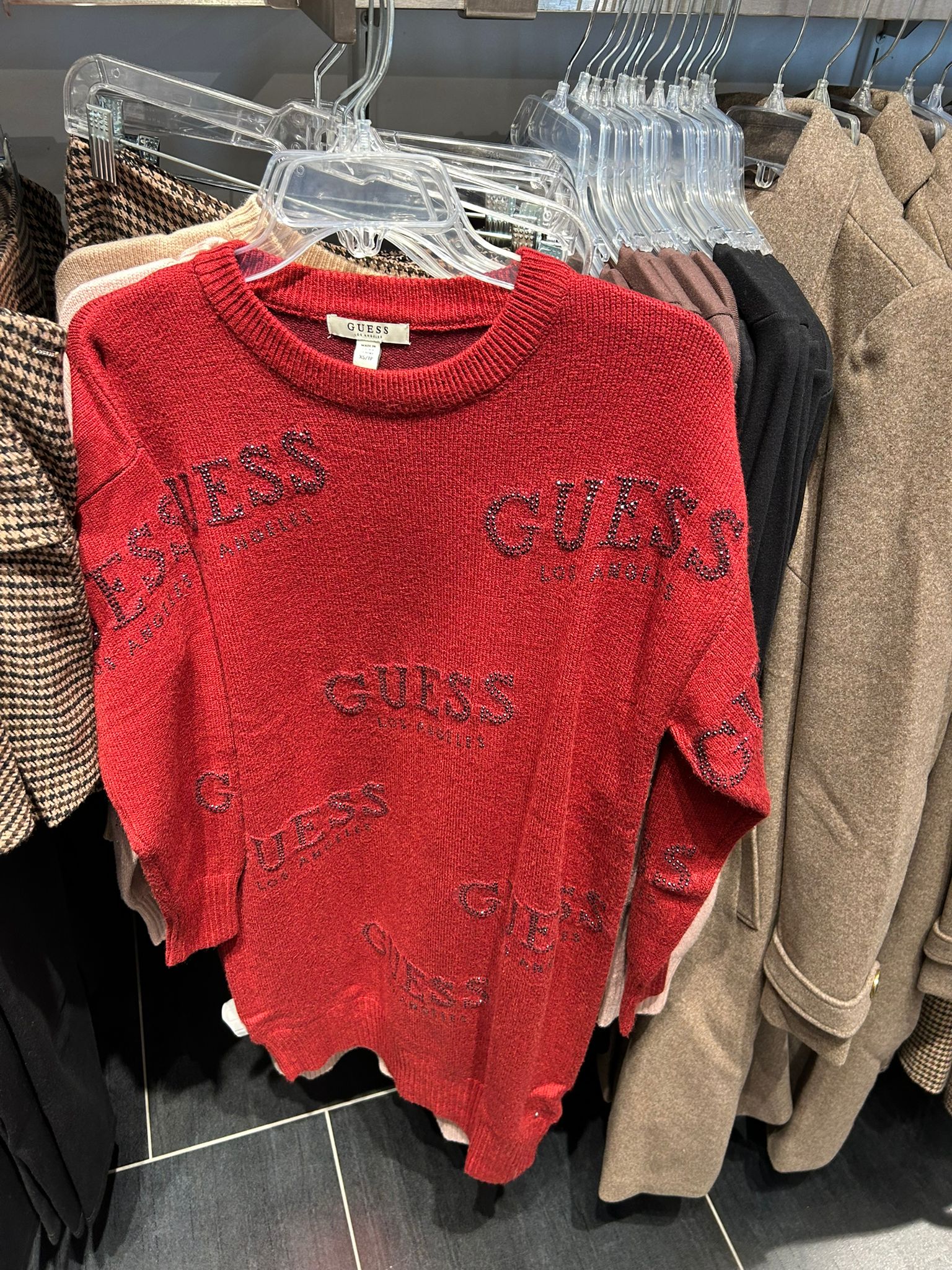 Guess WOMENS' Dateryn Logo Printed Sweater Dress RED