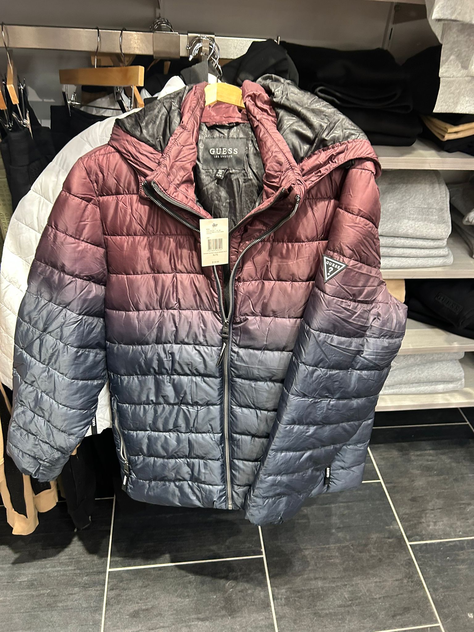 GUESS Mens' Harrison Ombre Puffer Jacket Red