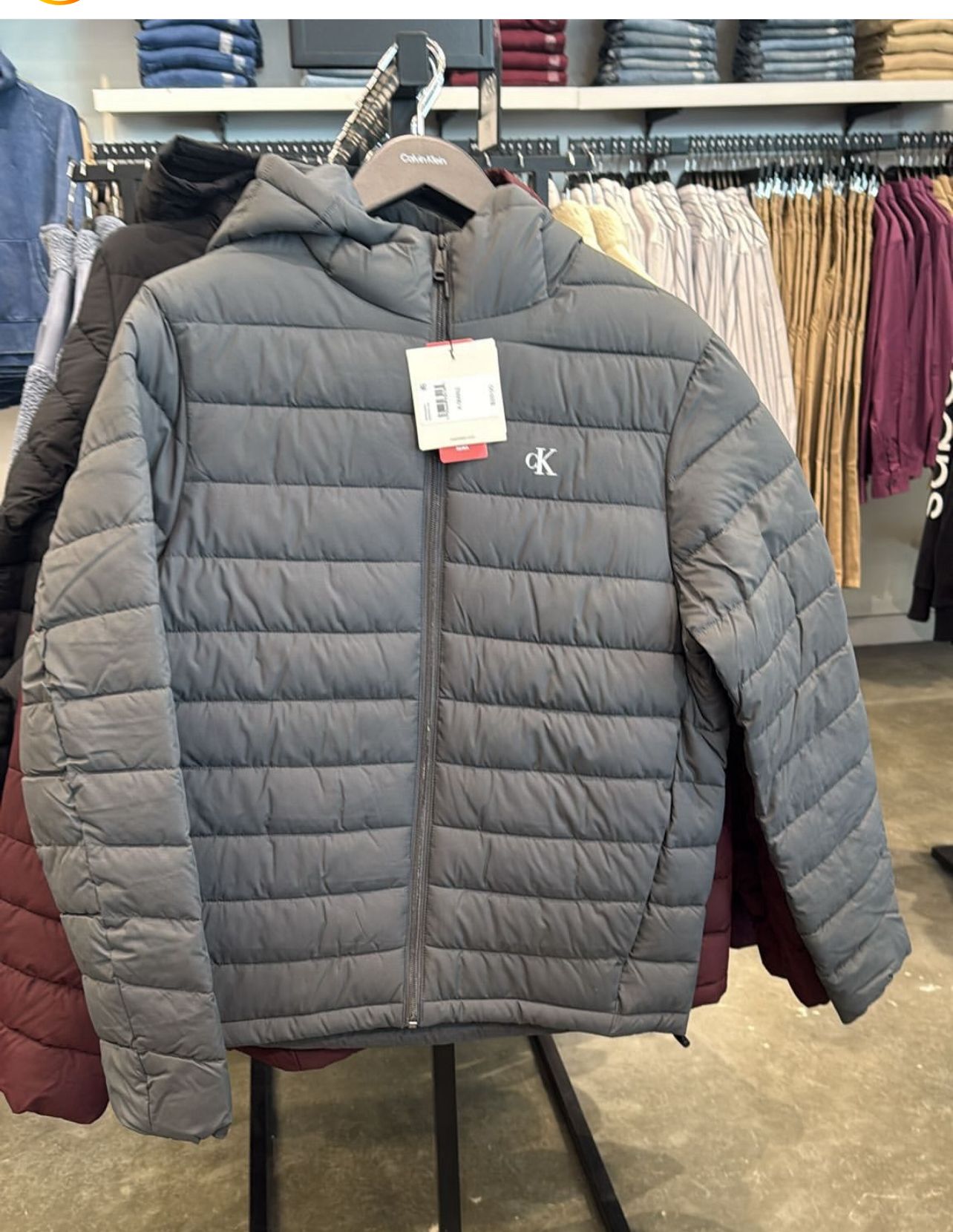 Calvin Klein Mens' Ripstop Packable Puffer Jacket Dark Grey