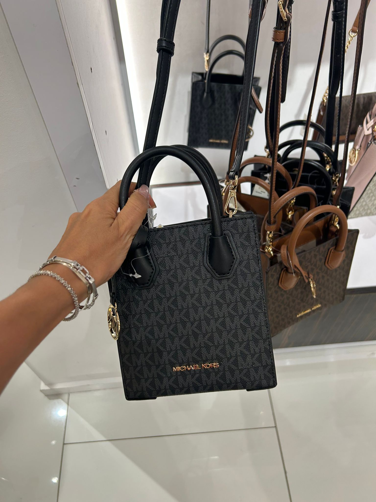 Michael Kors WOMENS' Mercer Extra-Small Logo and Leather Crossbody Bag BLACK