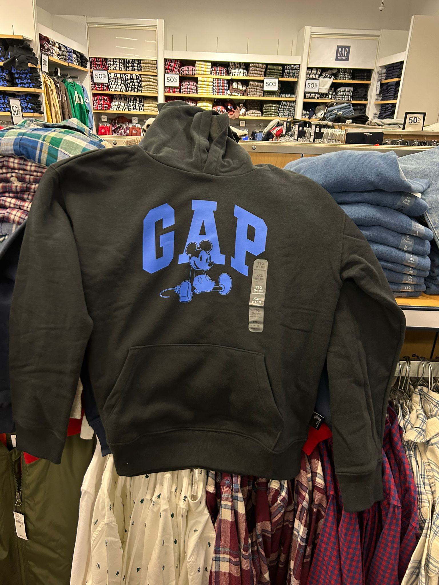 GapKids × Disney Mickey Mouse Relaxed Logo Hoodie Disney Family Black Moonless Night