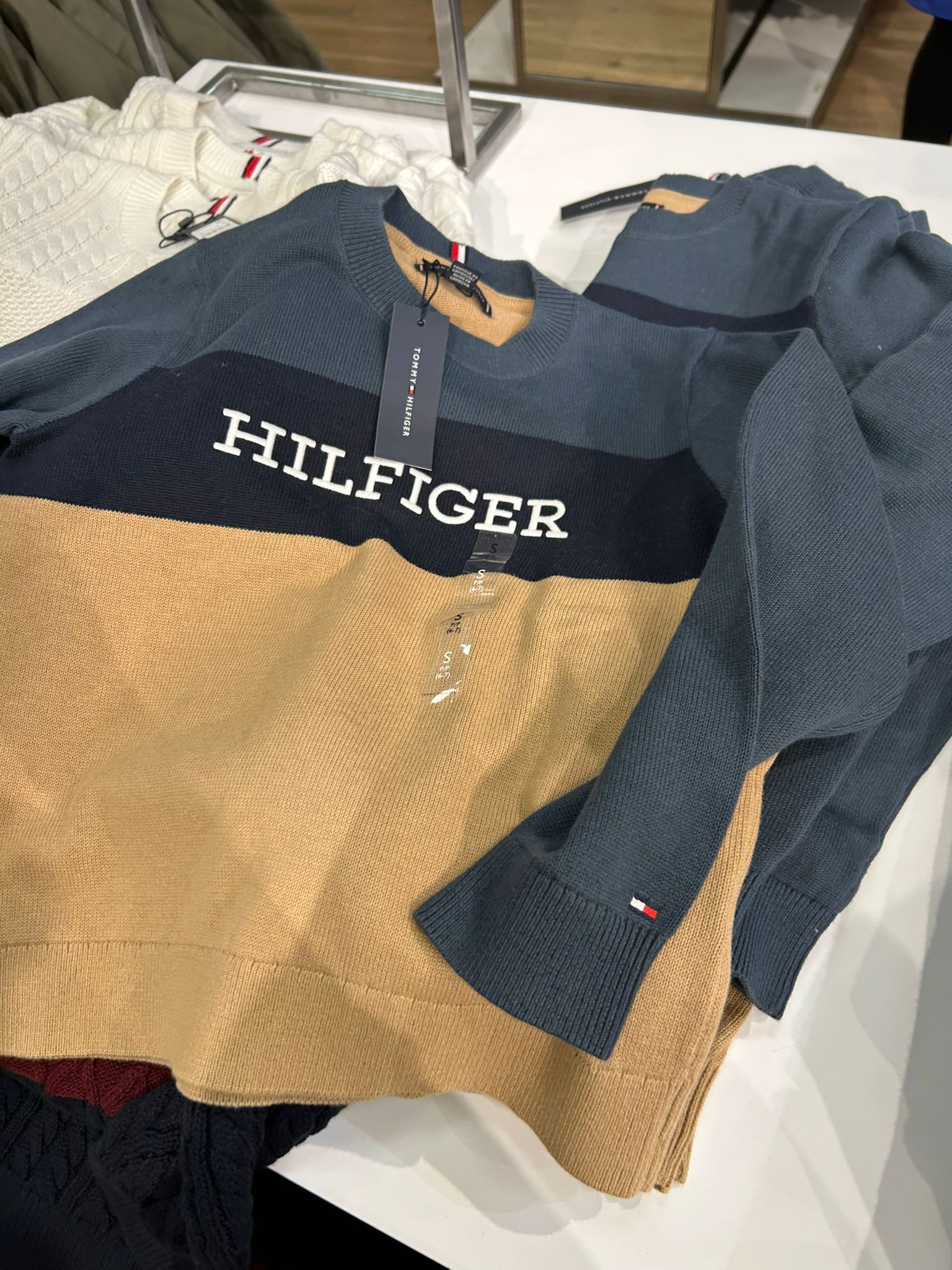 Boys' Tommy Colorblock Logo Crewneck Sweater Military Denim