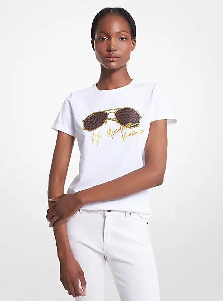 Michael Kors logo aviator print organic cotton t-shirt - white
