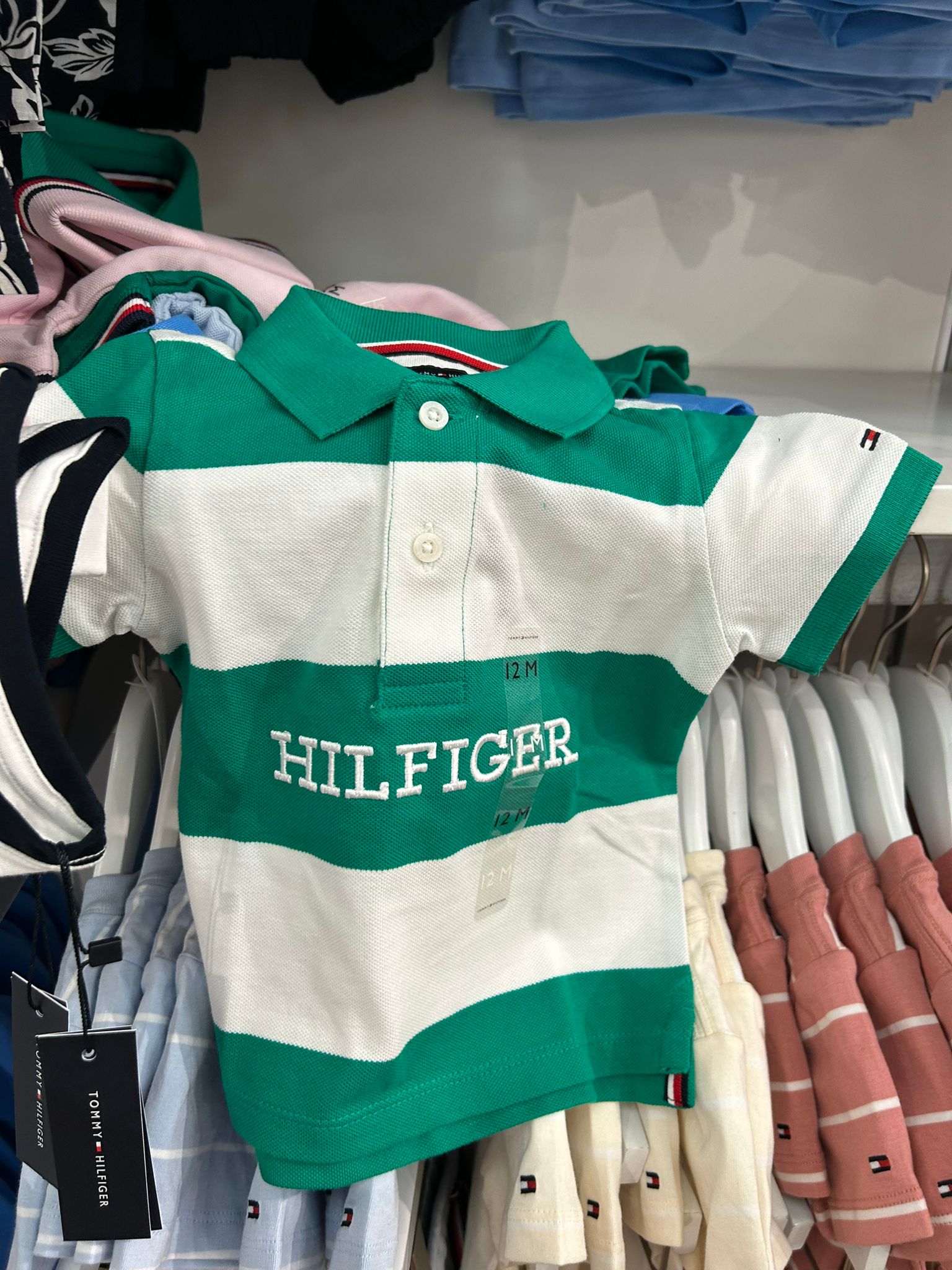 Boys' Tommy Stripe Hilfiger Logo Polo/Anchor Green Stripe