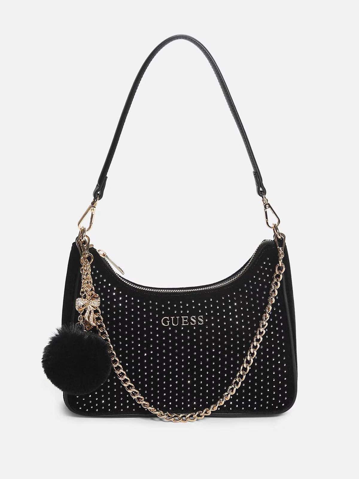 Women's Guess Holly Velvet Shoulder Bag  Black