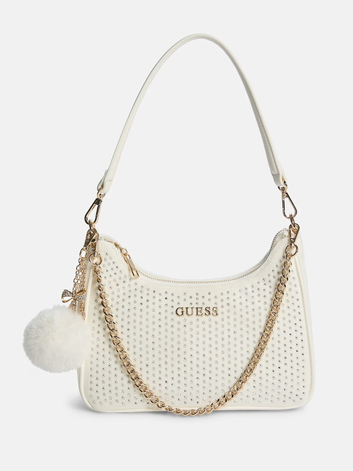 Women's Guess Holly Velvet Shoulder Bag  Off-white