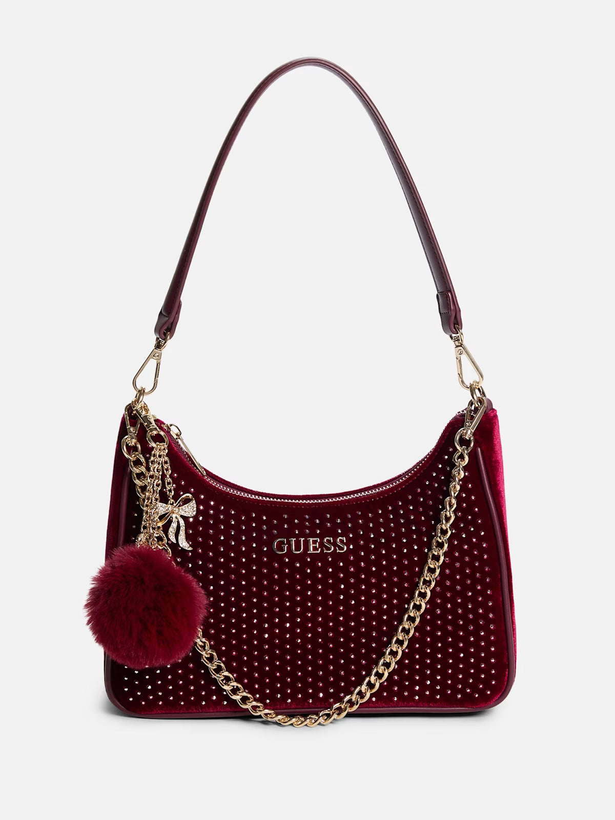 Women's Guess Holly Velvet Shoulder Bag Red