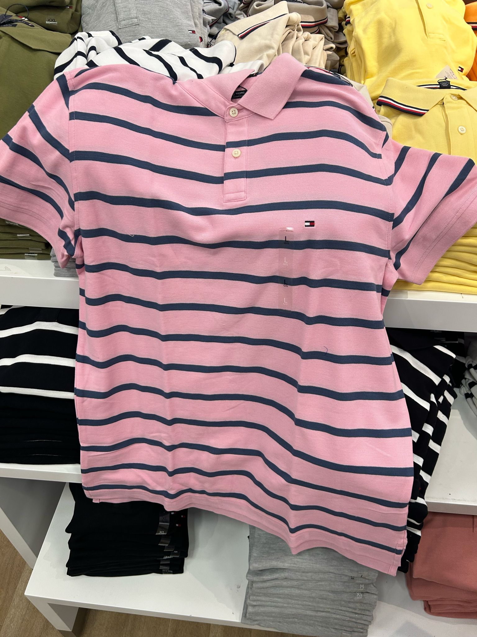 Mens' Regular Fit Stripe Wicking Polo/Pink Peony Stripe