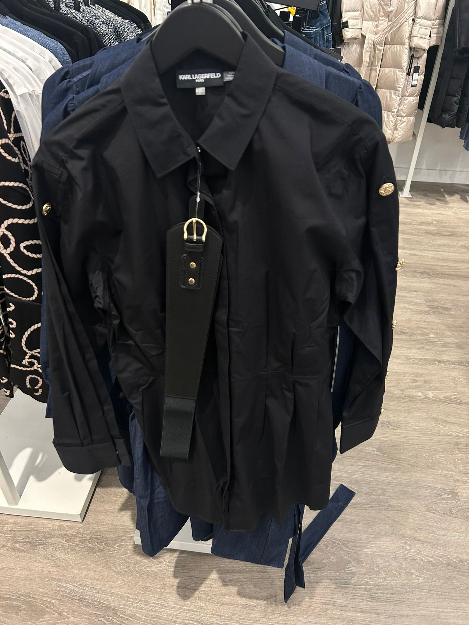 Karl Lagerfeld Paris Womens' BELTED POPLIN SHIRT Black