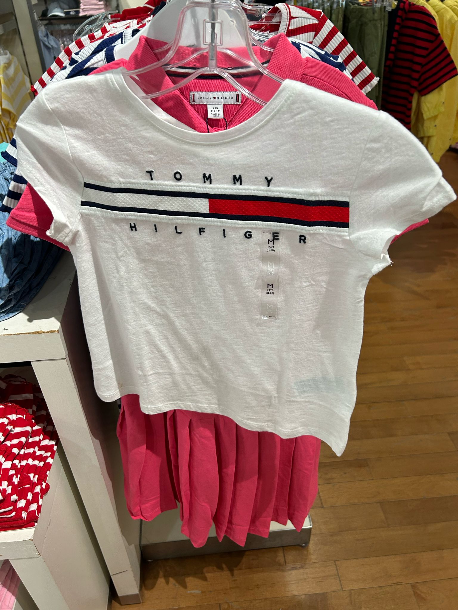 Tommy Girls' Flag Stripe T-Shirt /Fresh White