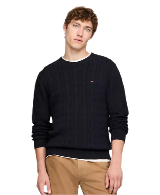 Men Tommy Hilfiger Cable Knit Crewneck Sweater - Navy