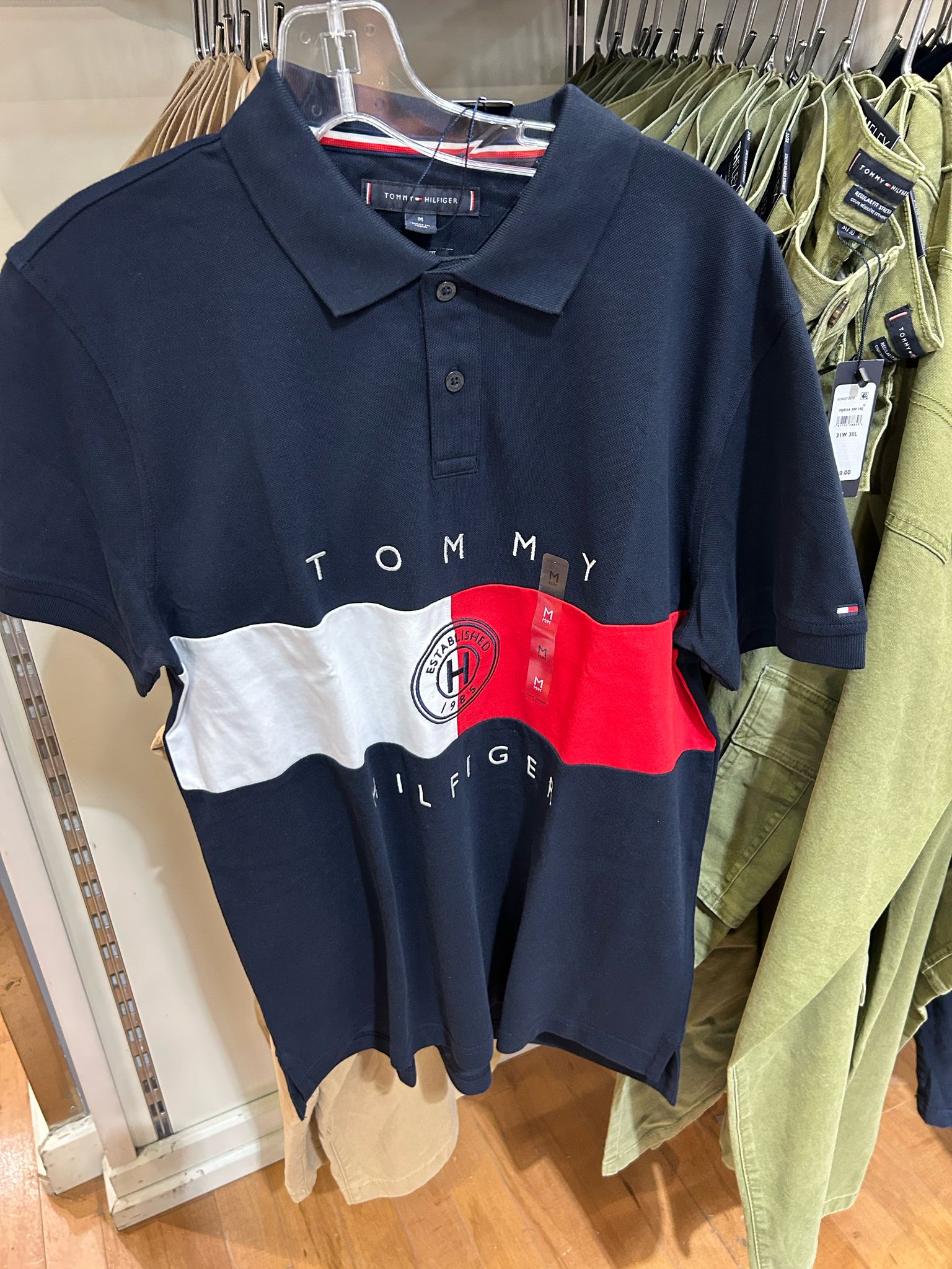 Tommy Mens' Regular Fit Flag Stripe Polo NAVY