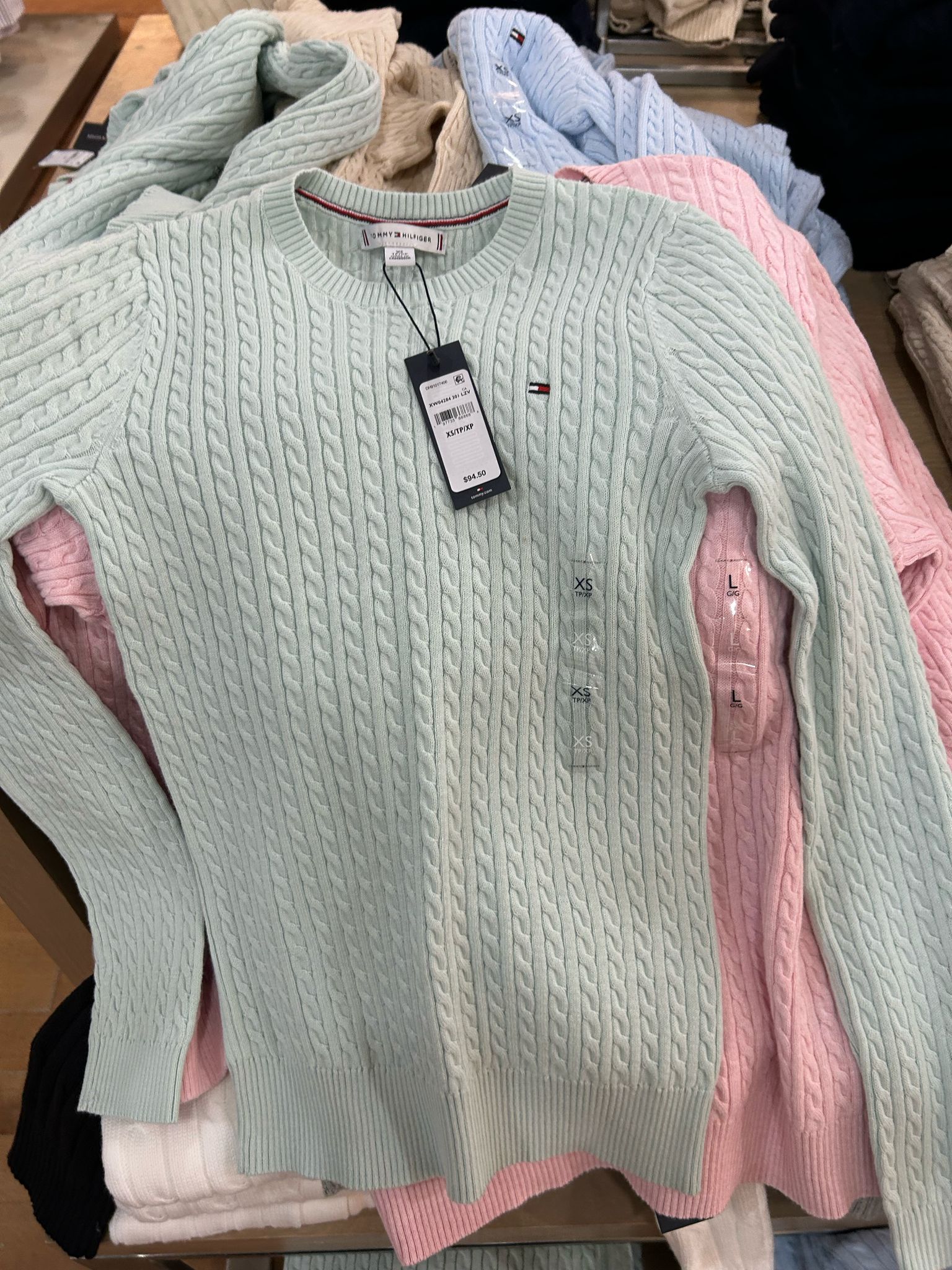 WOMENS' TOMMY Cable Knit Sweater-Minty Essence