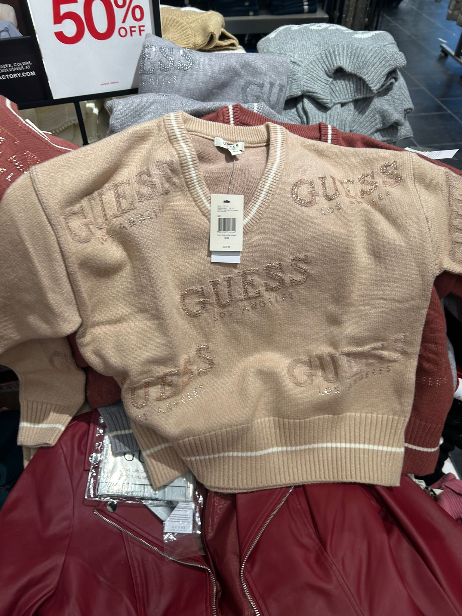 Guess Womens' Dateryn V-Neck Sweater BEIGE