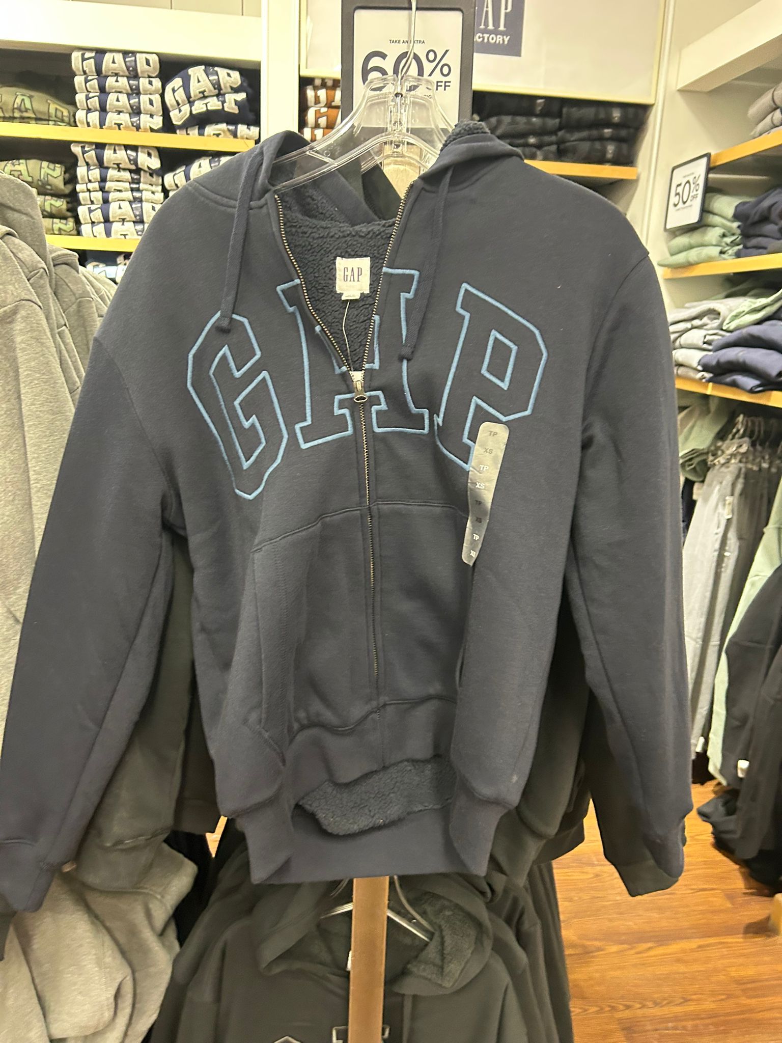 Gap Mens' Relaxed Gap Logo Sherpa-Lined Zip Hoodie  New Classic Navy