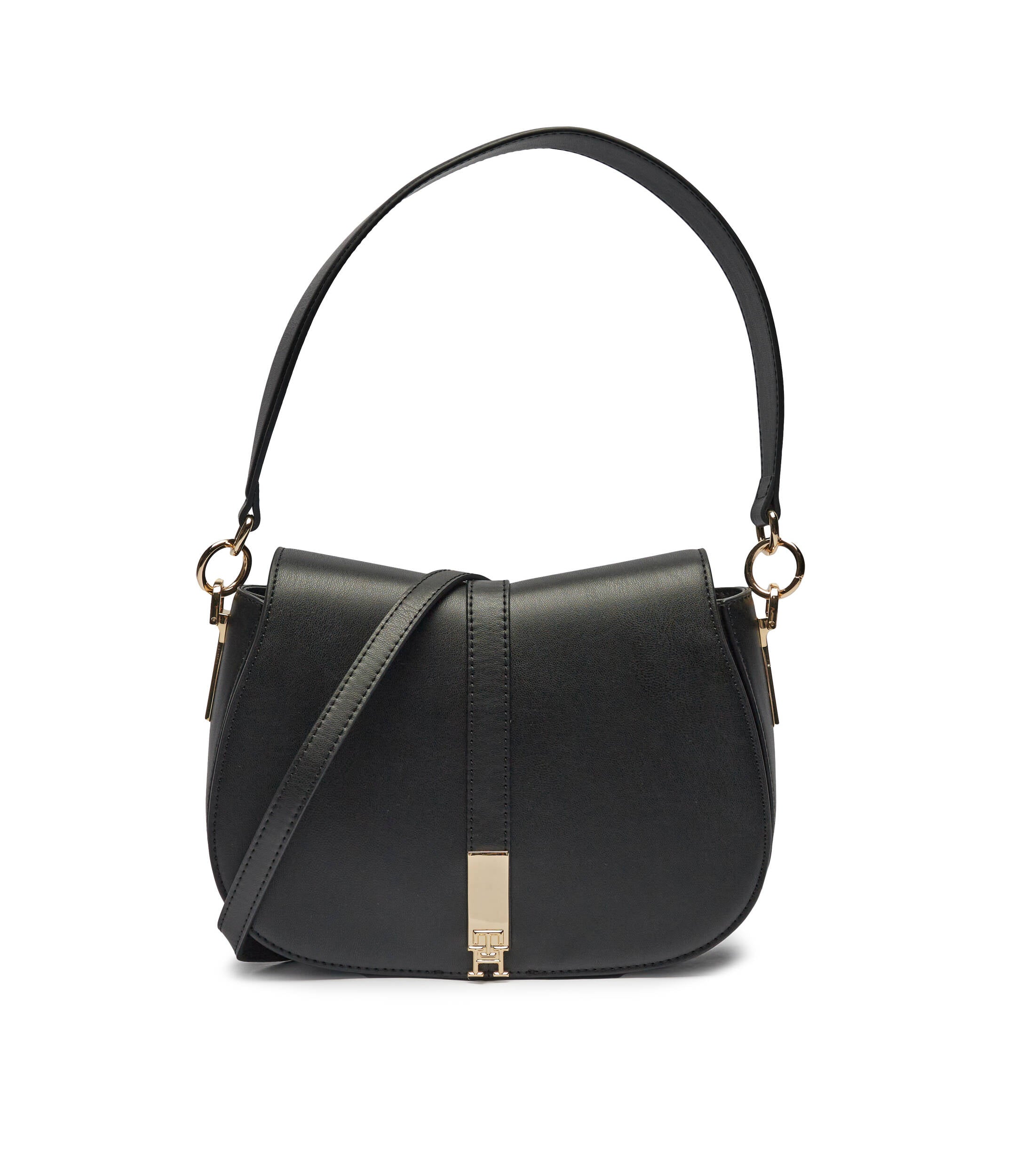 Womens' Tommy Hilfiger saddle bag, smooth texture, black