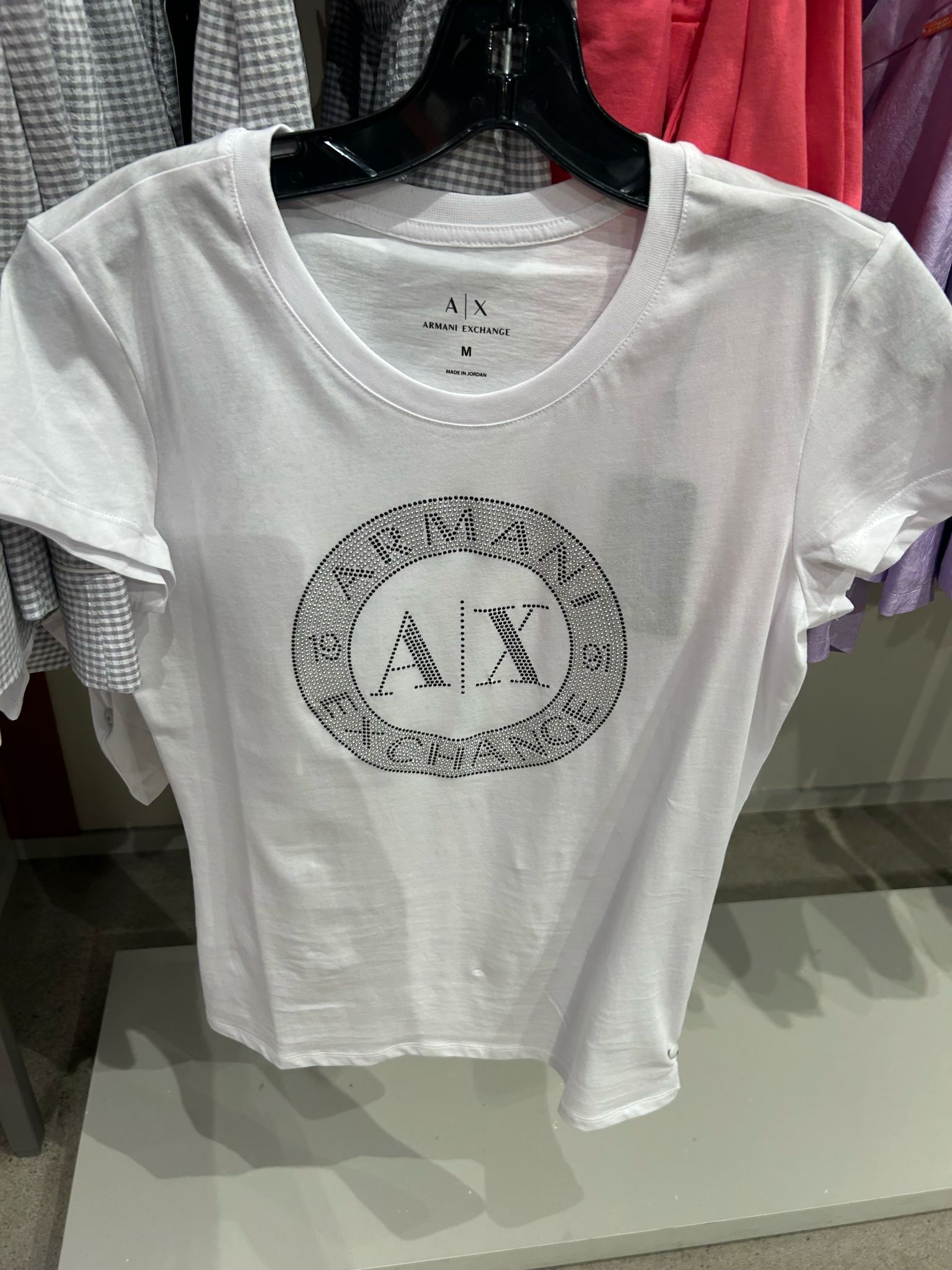 Armani Exchange Womens'  T-shirt with rhinestone logo / white