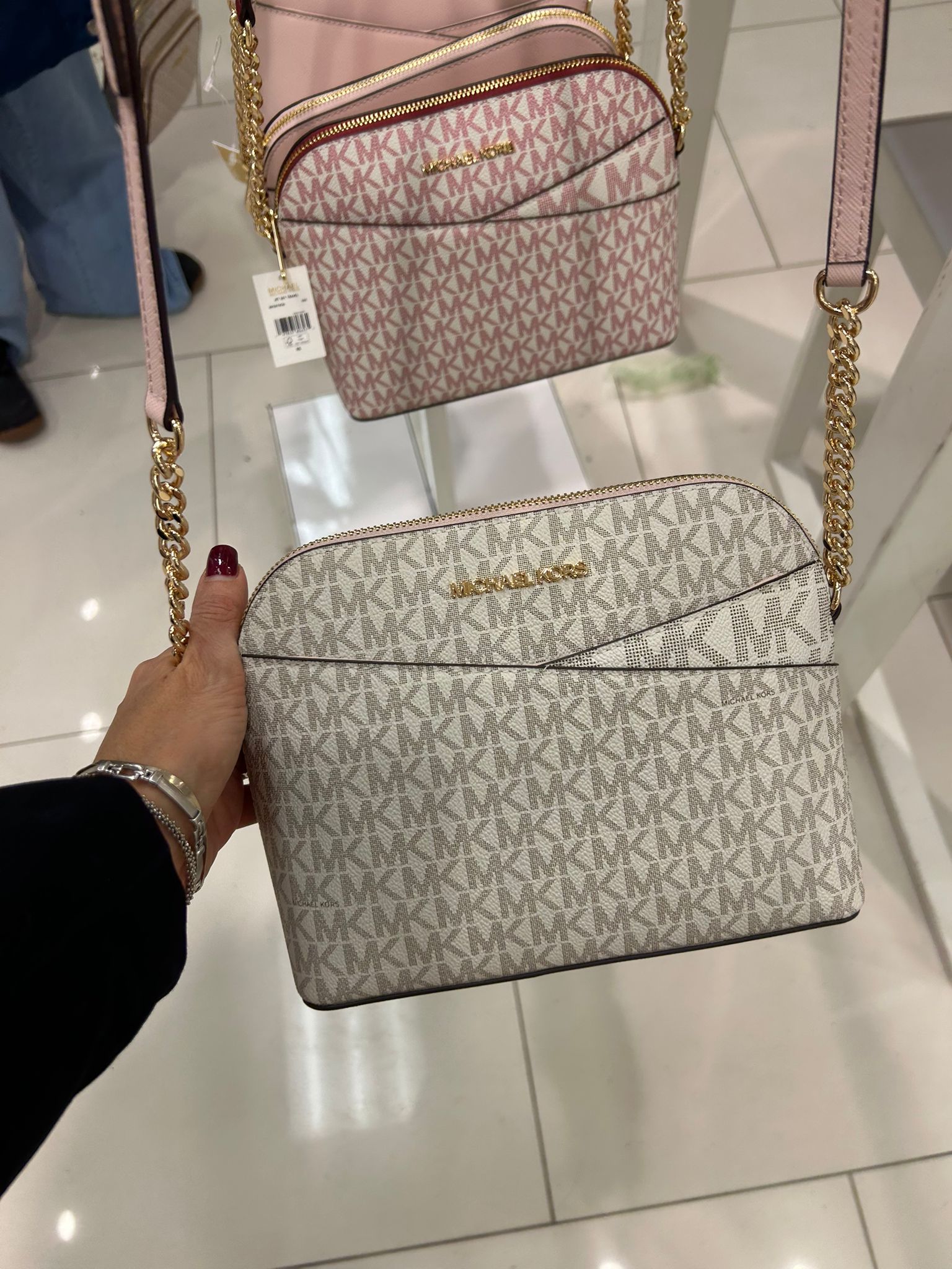 Women's Michael Kors Jet Set Travel Medium Logo Dome Crossbody Bag PWD BLSH MLT